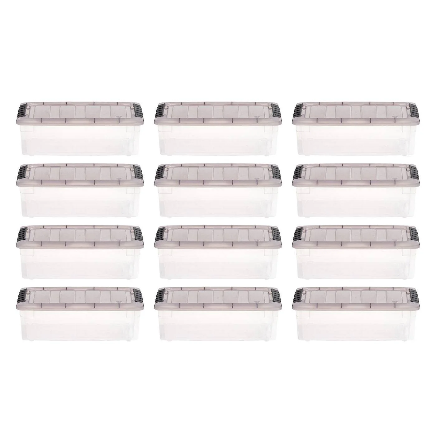 1.4 Gallon Stack & Pull® Clear storage Box, Lid Gray, pack of 12