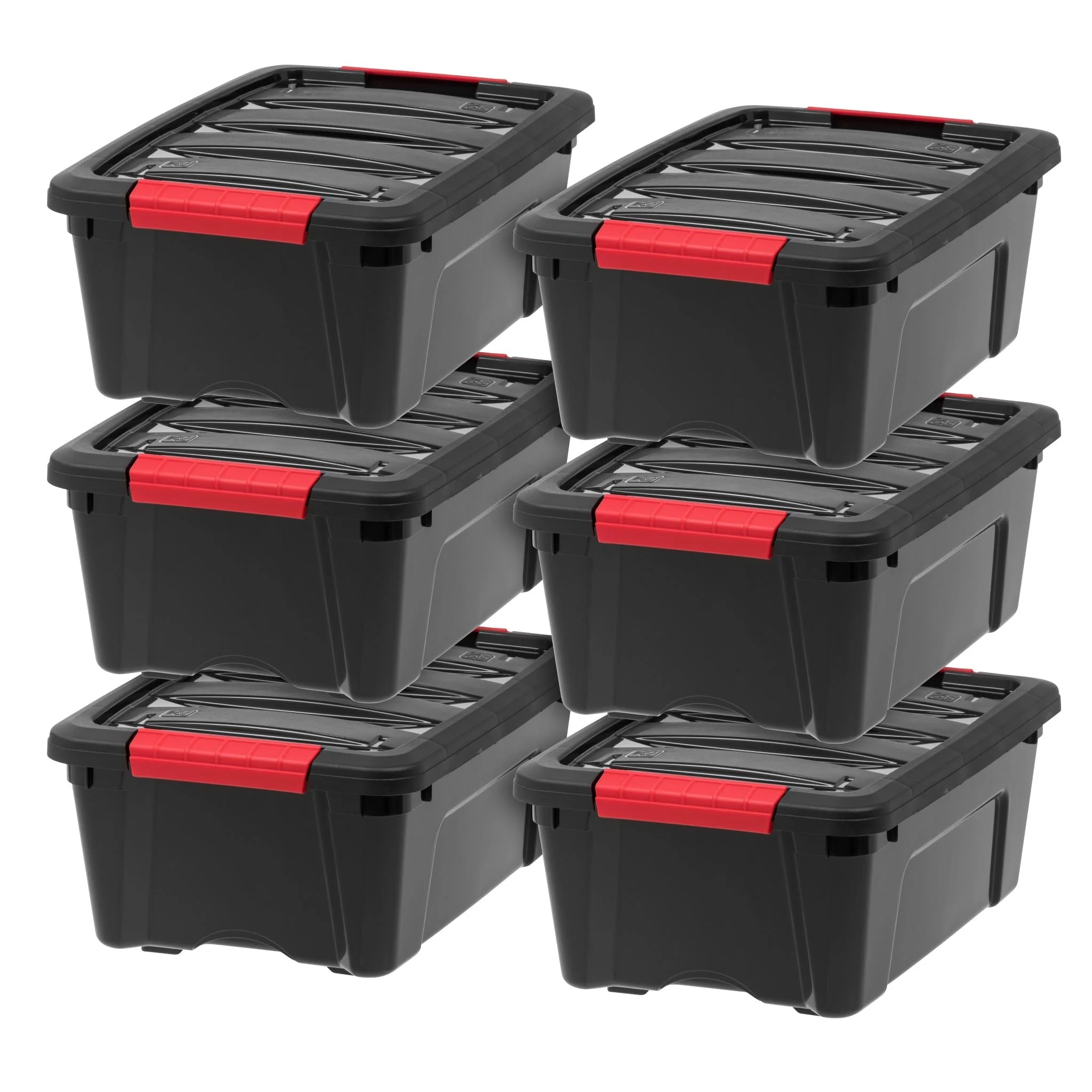 12 Quart Stack & Pull® Box, Black & Red, Set of 6