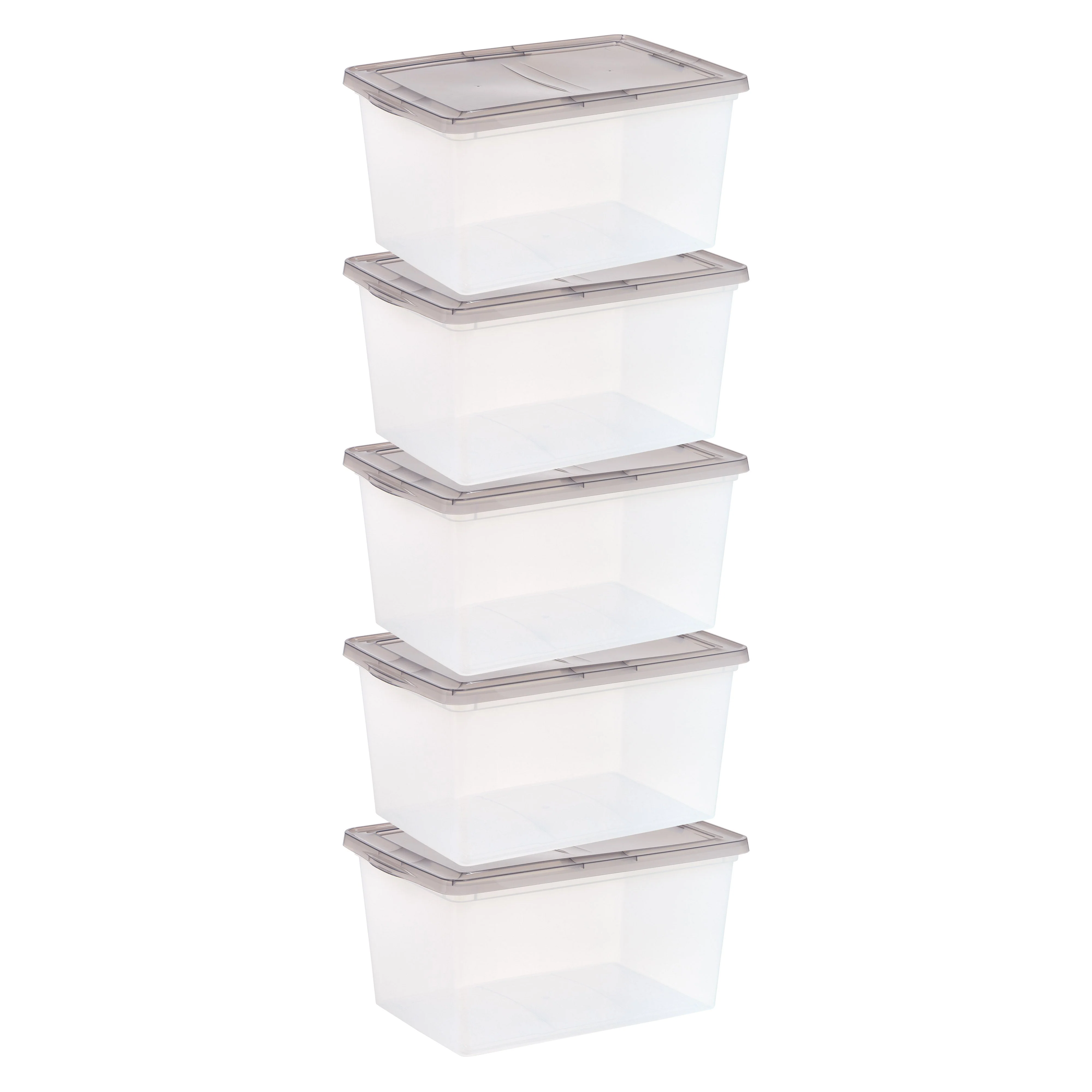 14.5 Gallon Snap Top Plastic Storage Box, Clear wih Gray Lid, Pack of 5