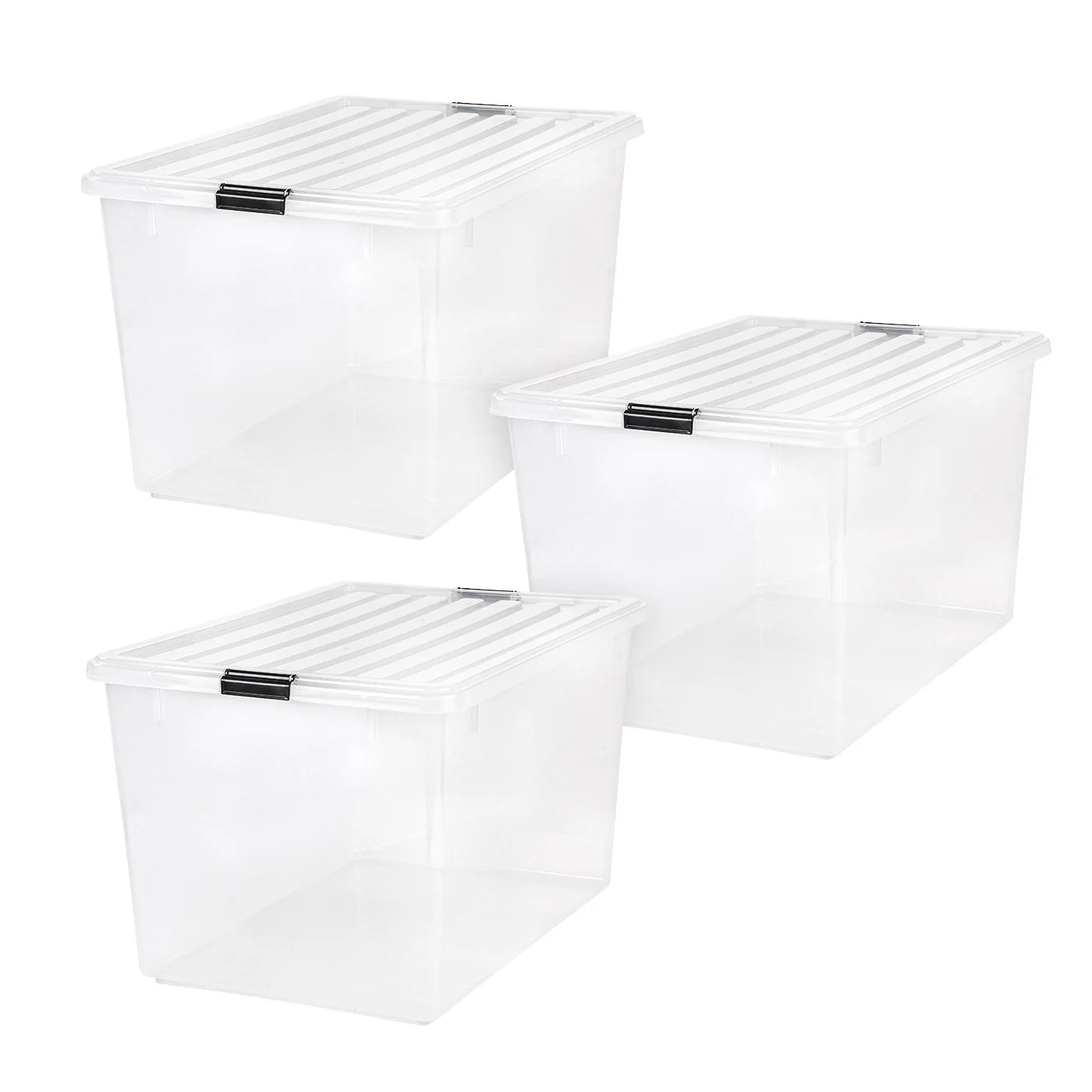 144 Quart Large Storage Bin Utility Tote Organizing Container Box with Buckle Down Lid for Clothes Storage, 3 Pack, Clear - Image 2