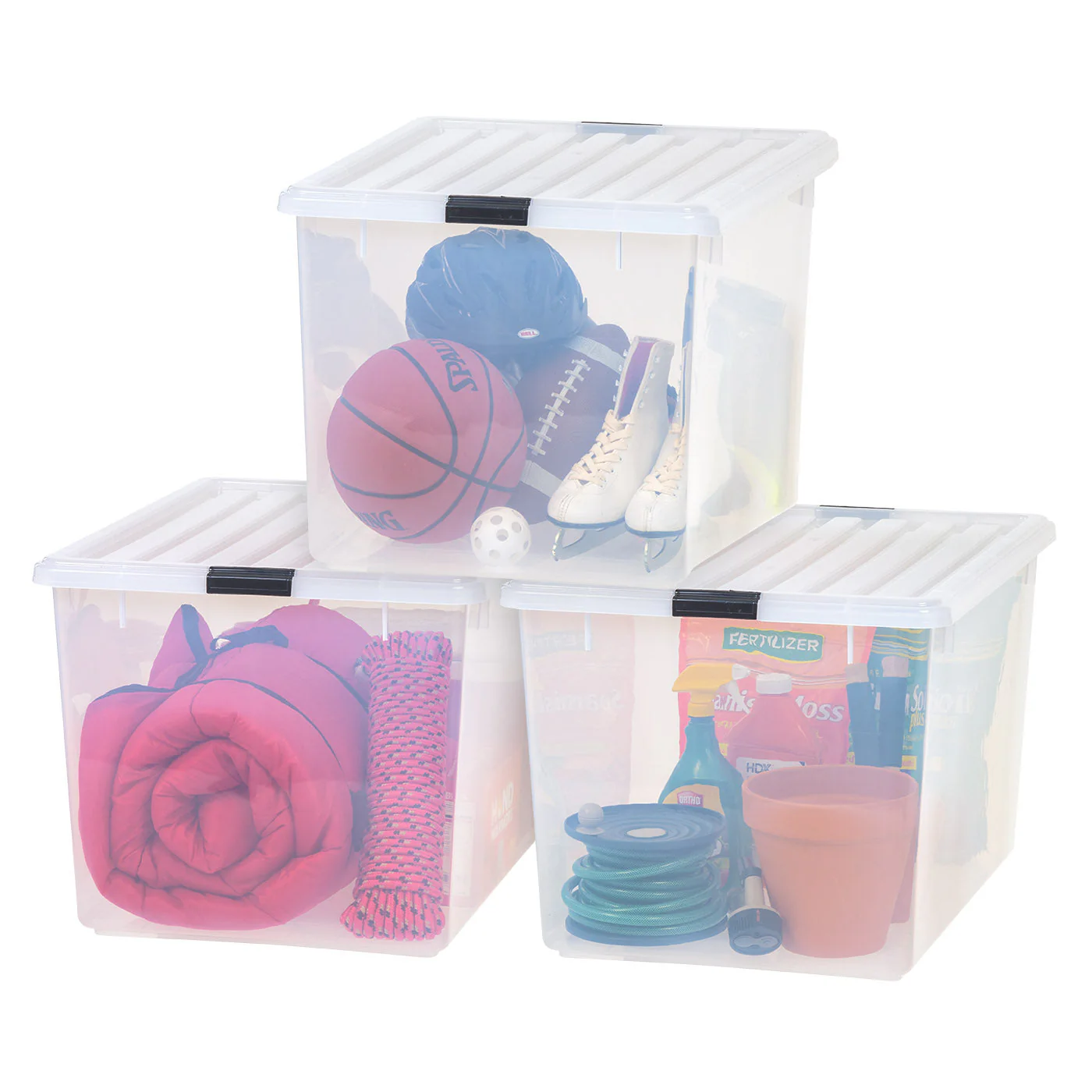 144 Quart Large Storage Bin Utility Tote Organizing Container Box with Buckle Down Lid for Clothes Storage, 3 Pack, Clear - Image 3