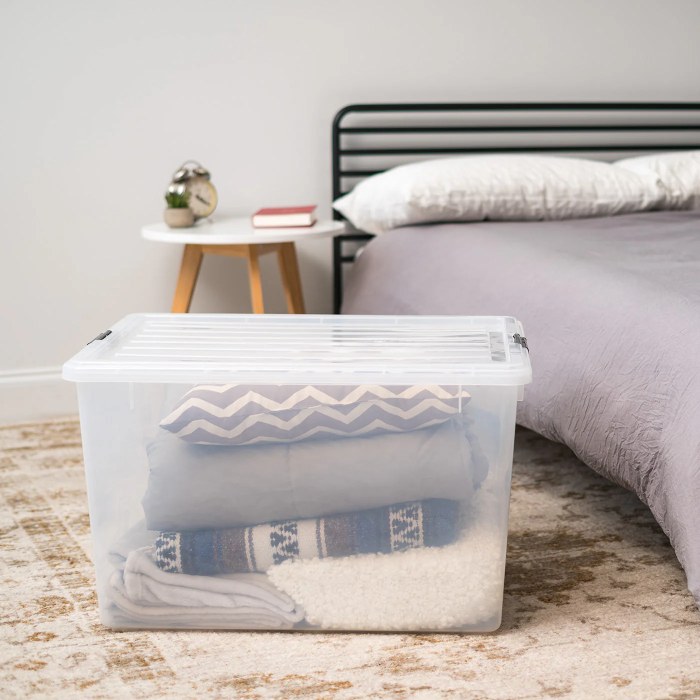 144 Quart Large Storage Bin Utility Tote Organizing Container Box with Buckle Down Lid for Clothes Storage, 3 Pack, Clear - Image 4
