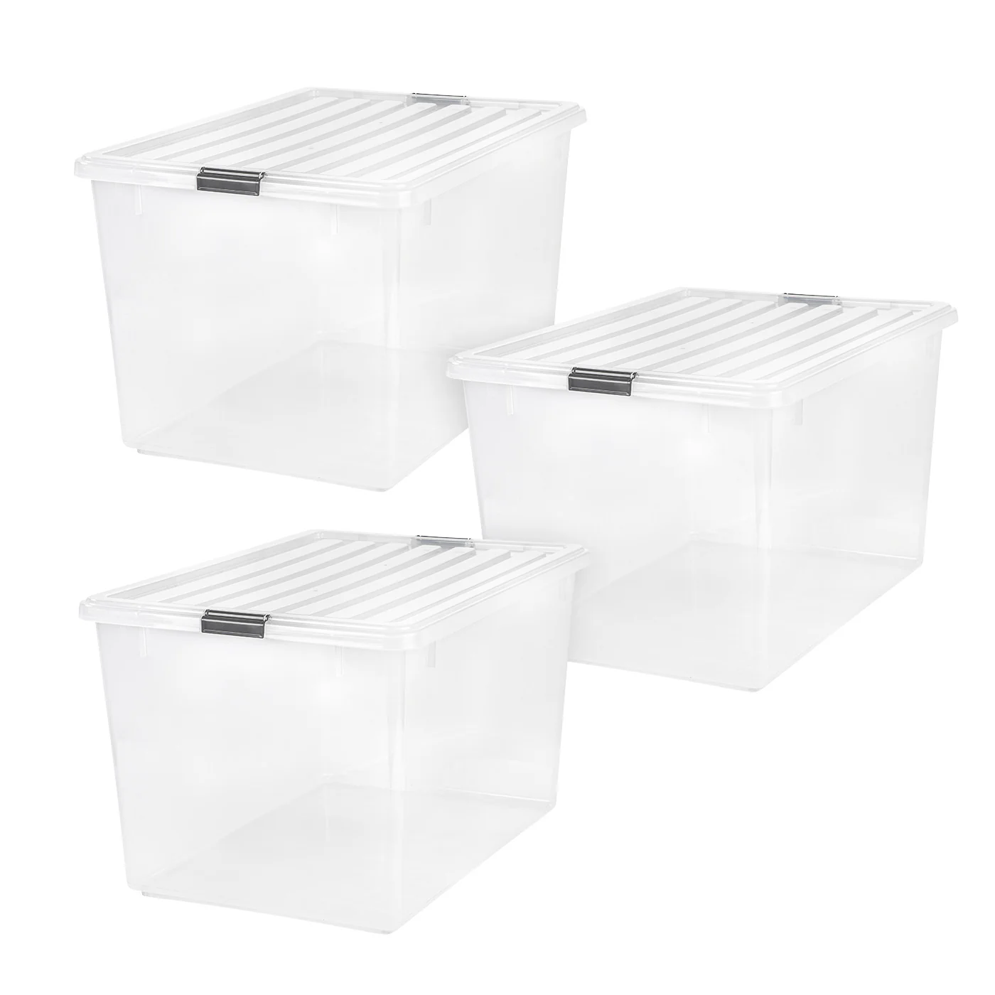 144 Quart Stackable Plastic Storage Bins with Lids and Latching Buckles, 3 Pack - Pearl, Containers with Lids, Durable Nestable Closet, Garage, Totes, Tubs Boxes Organizing