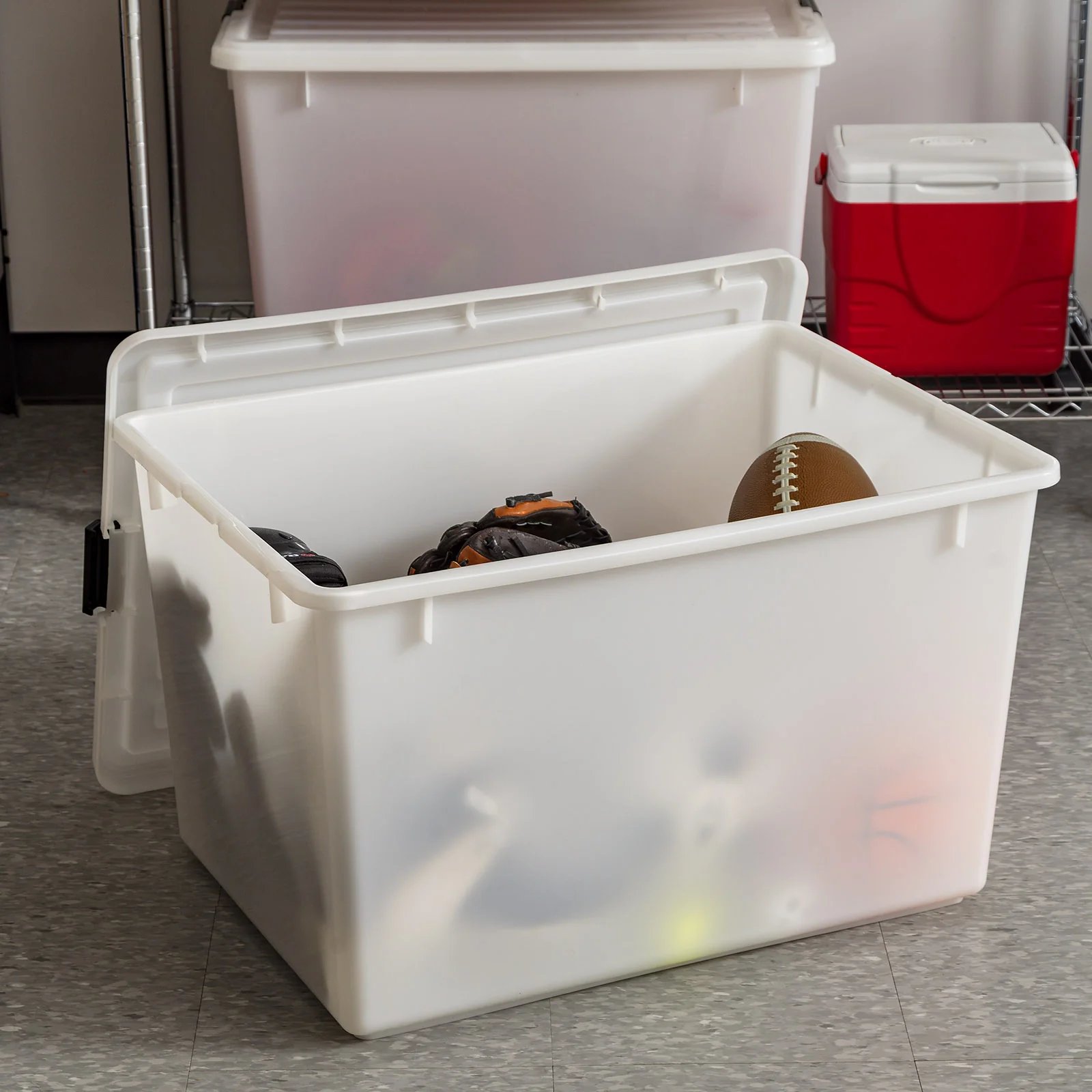 144 Quart Stackable Plastic Storage Bins with Lids and Latching Buckles, 3 Pack - Pearl, Containers with Lids, Durable Nestable Closet, Garage, Totes, Tubs Boxes Organizing - Image 2