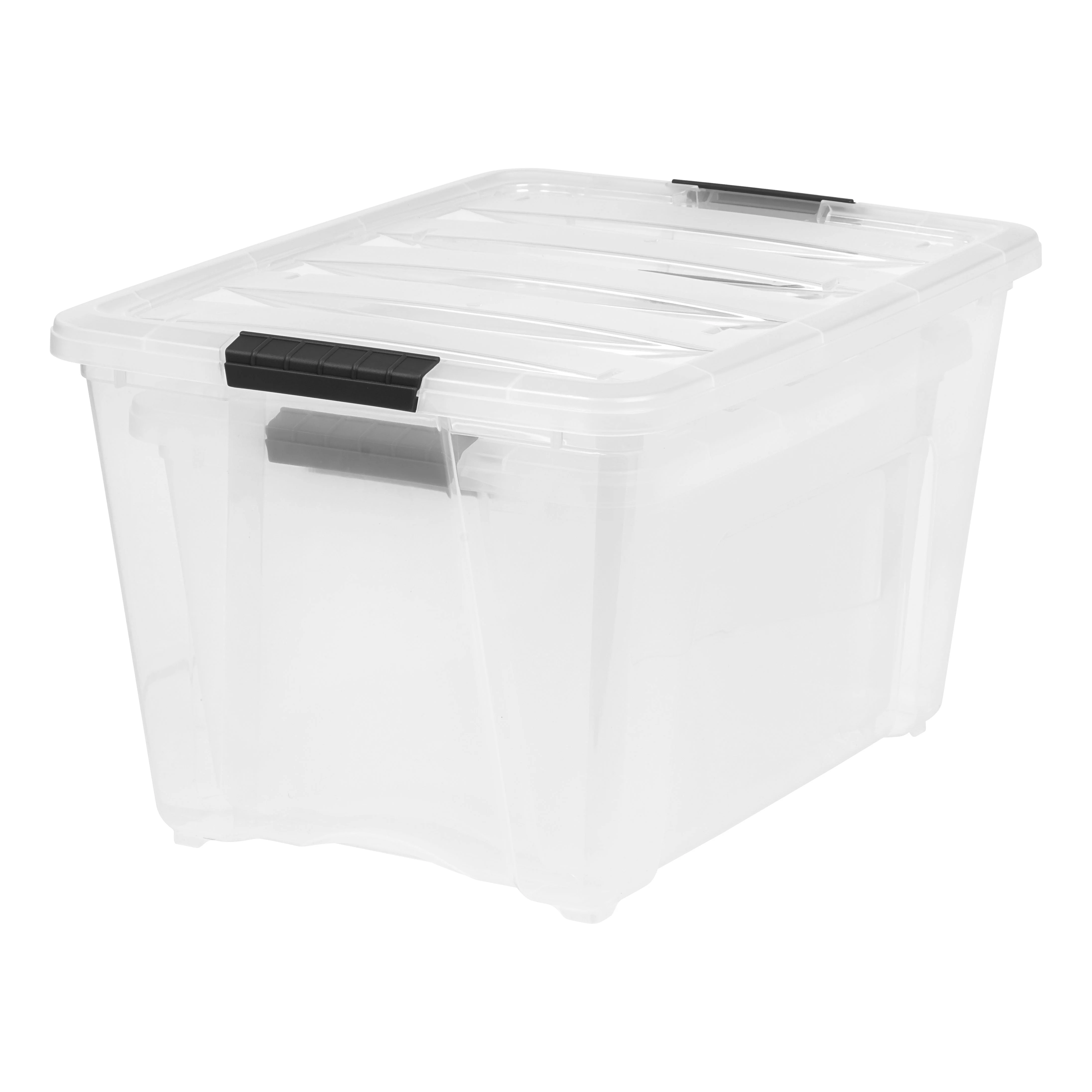 19, 32, and 53 Quart Stack & Pull® Box, Clear with Black Handles, Nestable and Stackable