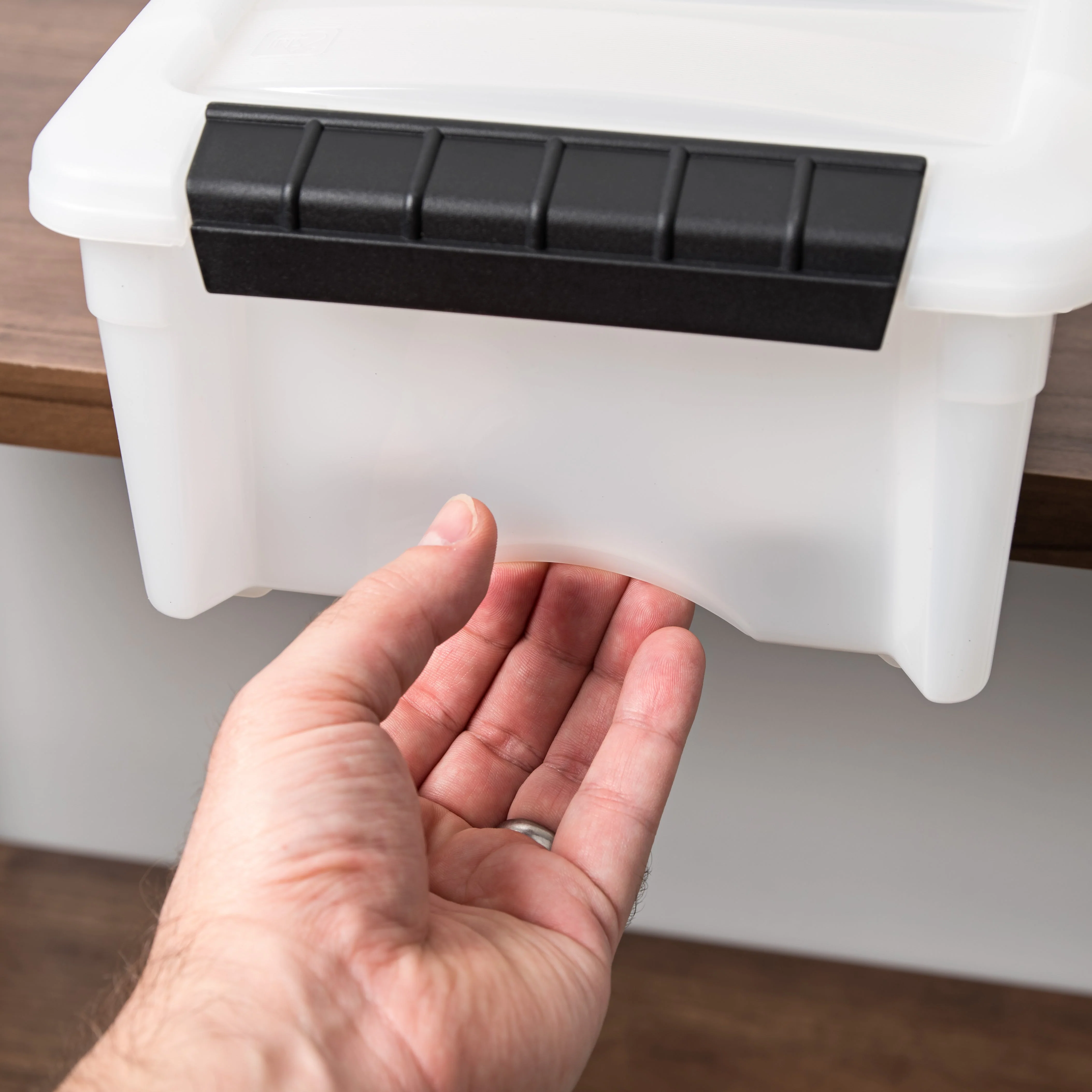 19, 32, and 53 Quart Stack & Pull® Box, Clear with Black Handles, Nestable and Stackable - Image 4