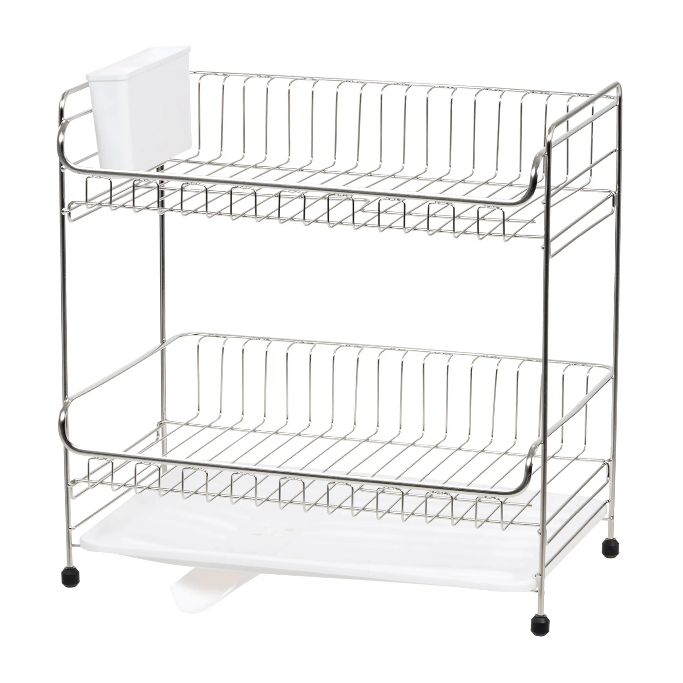2-tier Medium Dish Rack with Drain Spout Black - Image 13