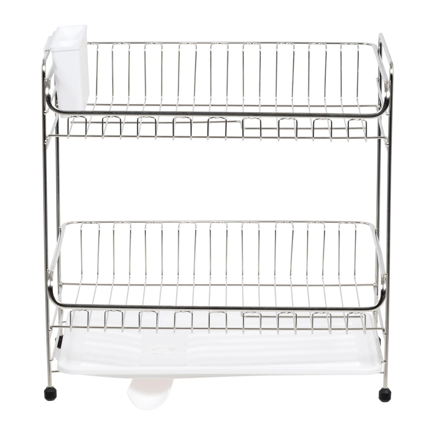 2-tier Medium Dish Rack with Drain Spout Black - Image 8