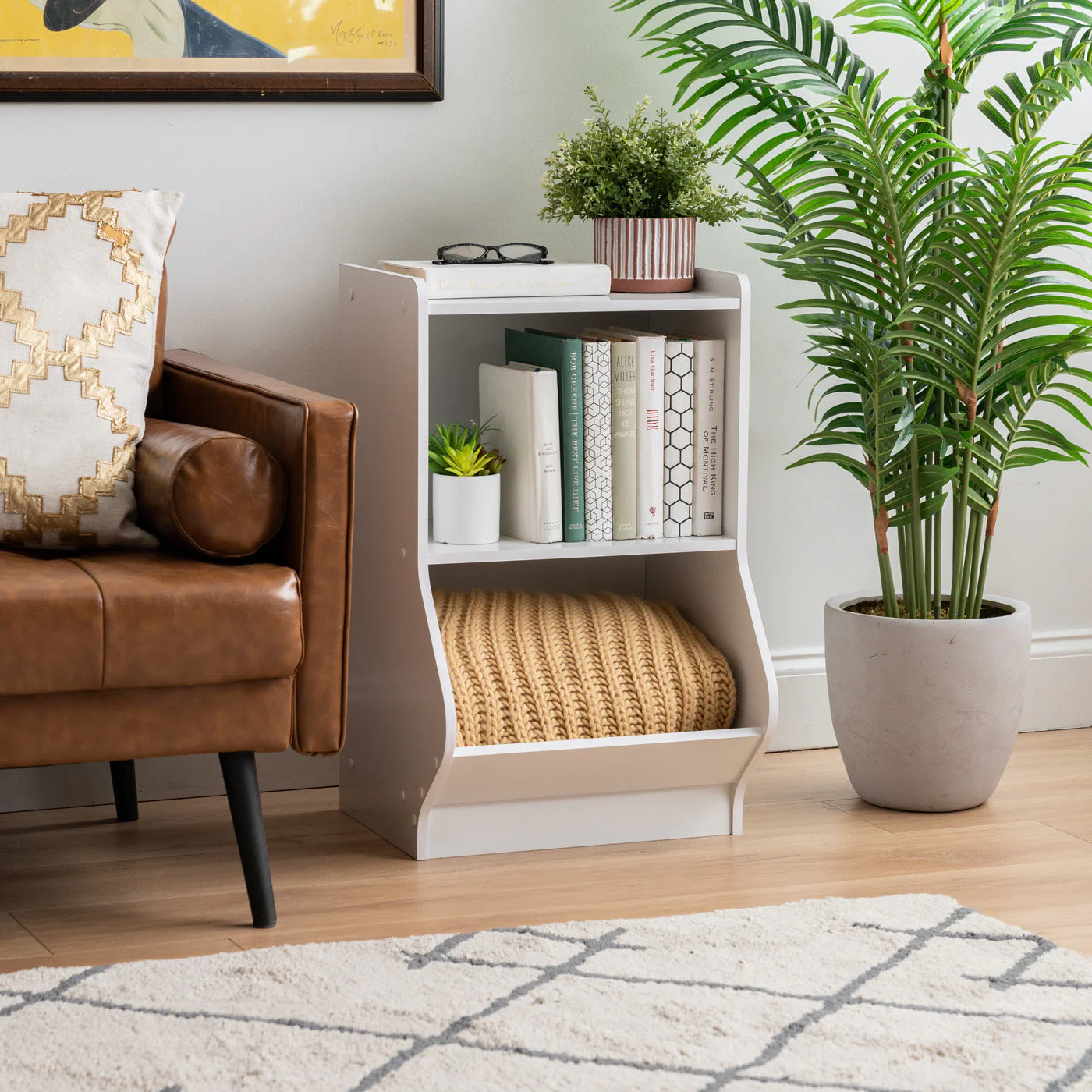 2-Tier Shelf Organizer with Easy Access Angled Cubby - White - Image 2