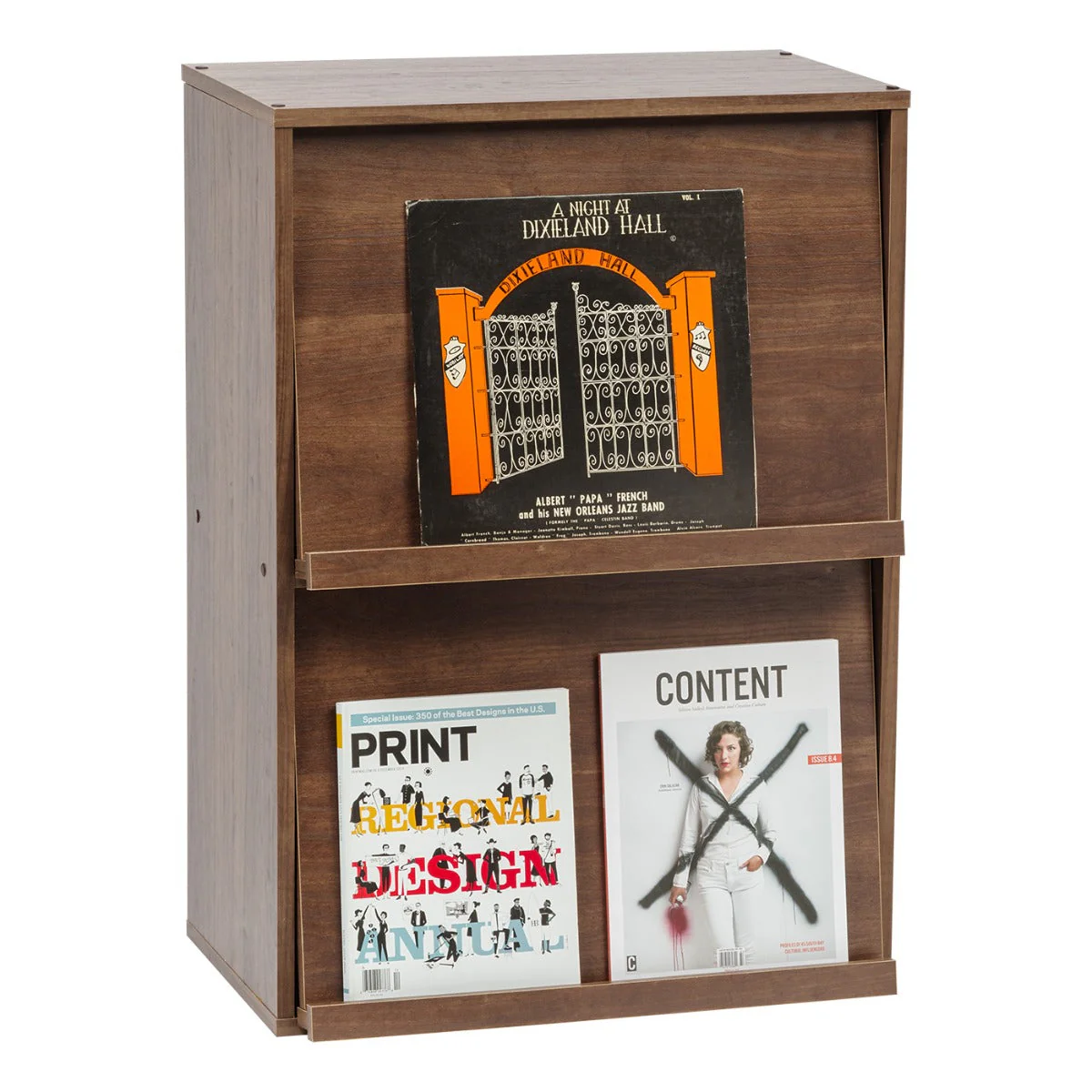 2-Tier Wood Shelf with Pocket Doors, Brown - Image 2