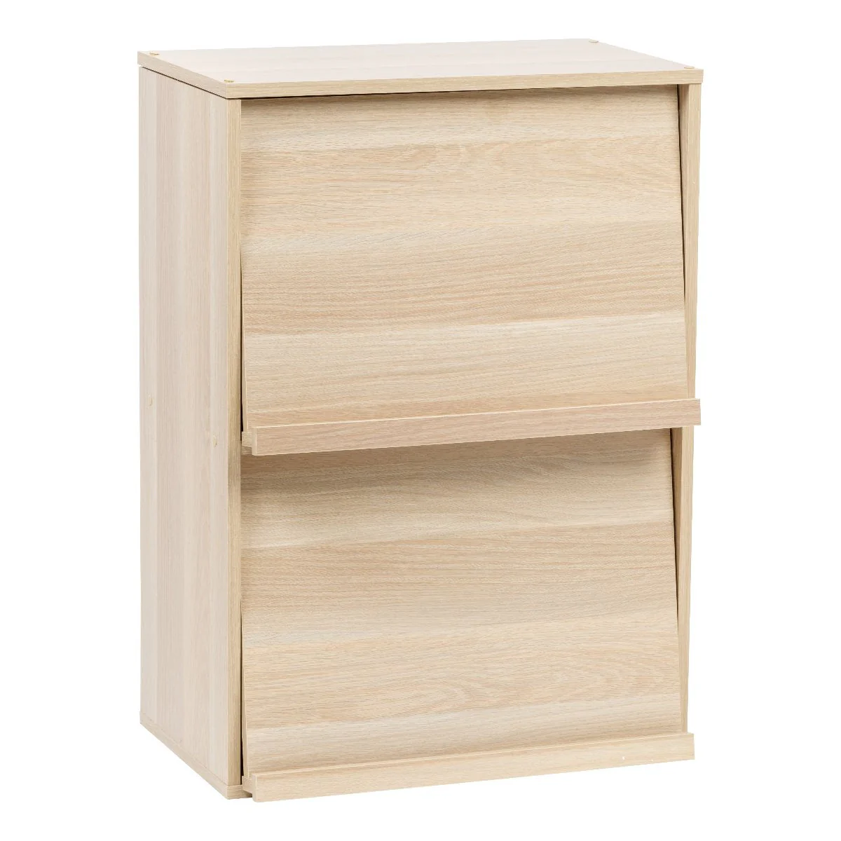 2-Tier Wood Shelf with Pocket Doors, Light Brown