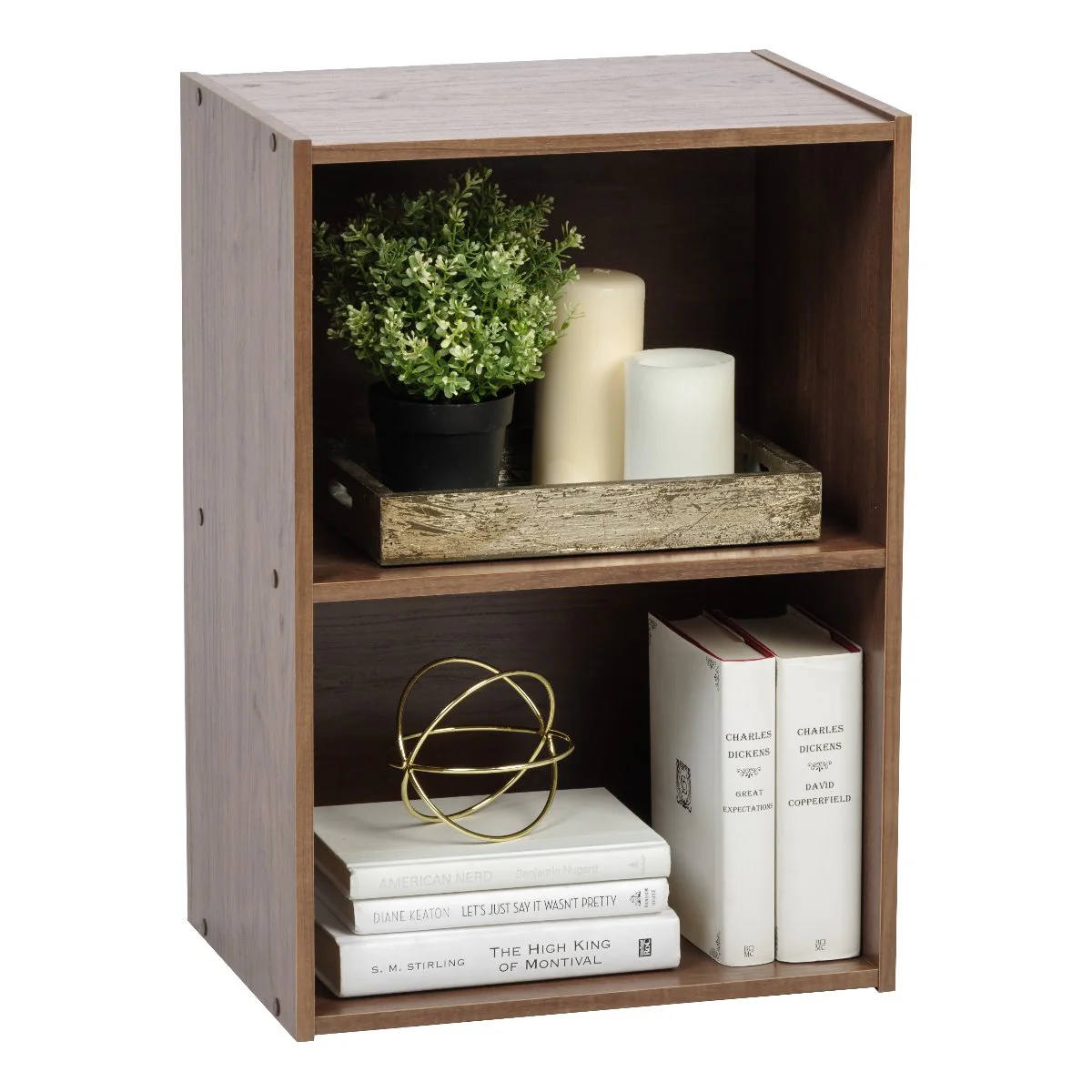 2-Tier Wood Storage Shelf, Brown - Image 2
