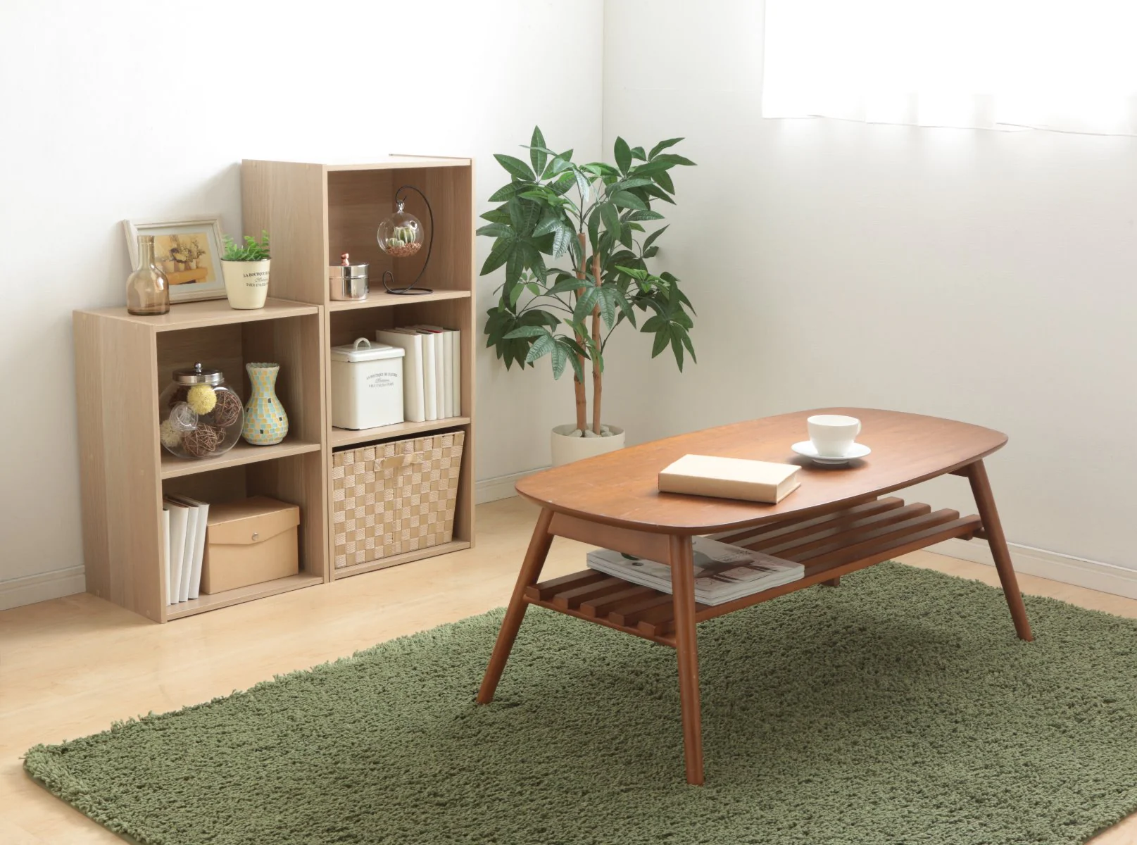 2-Tier Wood Storage Shelf, Light Brown - Image 3