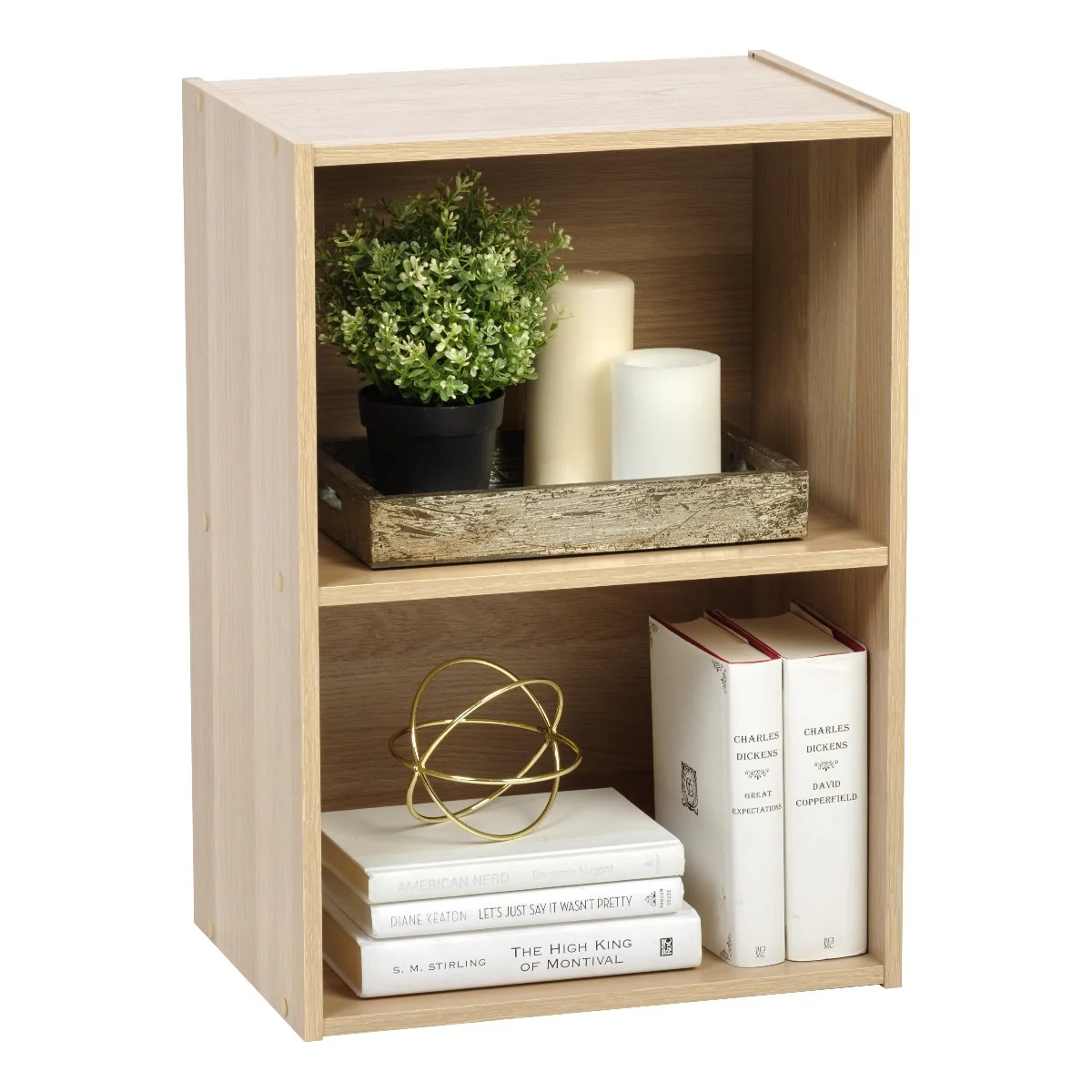 2-Tier Wood Storage Shelf, Light Brown - Image 4