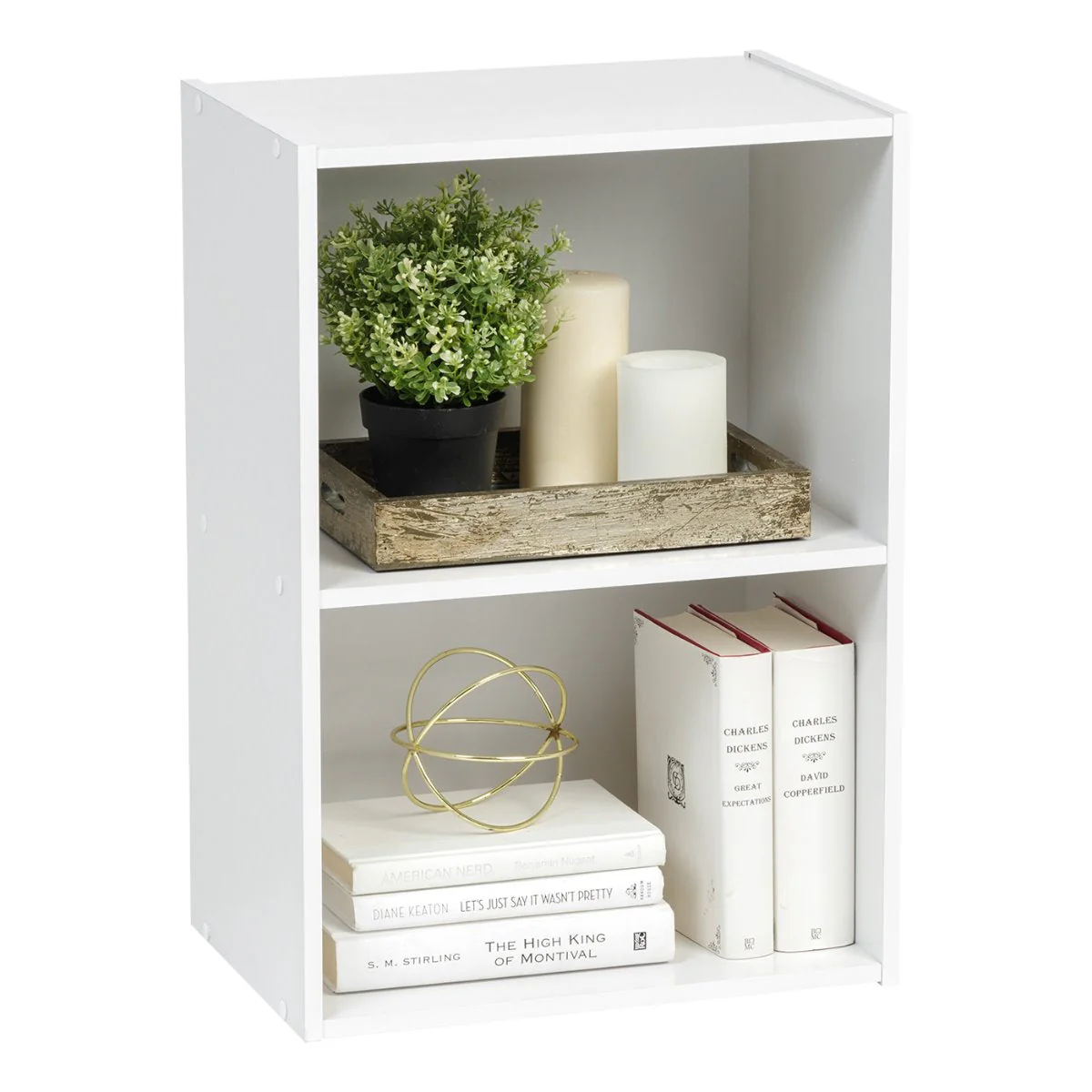 2-Tier Wood Storage Shelf, White - Image 2