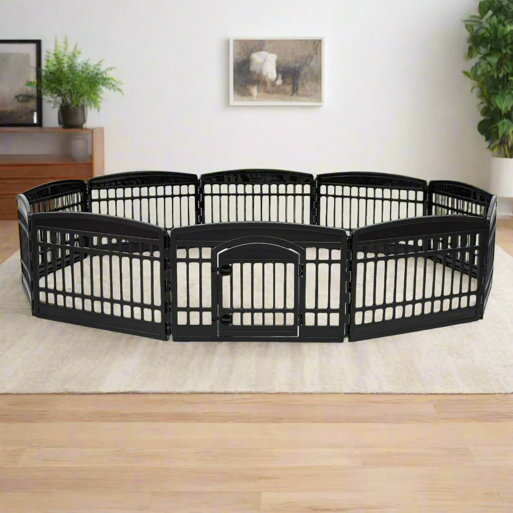 24" 10 Panel Exercise Pet Playpen with Door for Dog, Black - Image 5