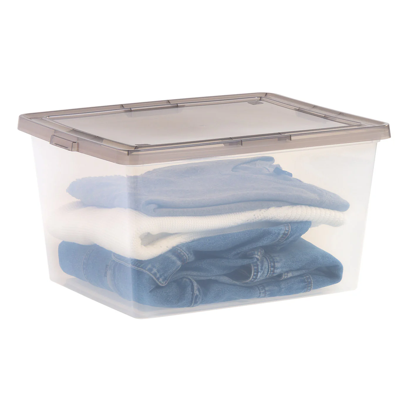 24.5 Qt. Stackable Box, Plastic Storage Bins with Lids, Clear, Gray Lid, Set of 6 - Image 2