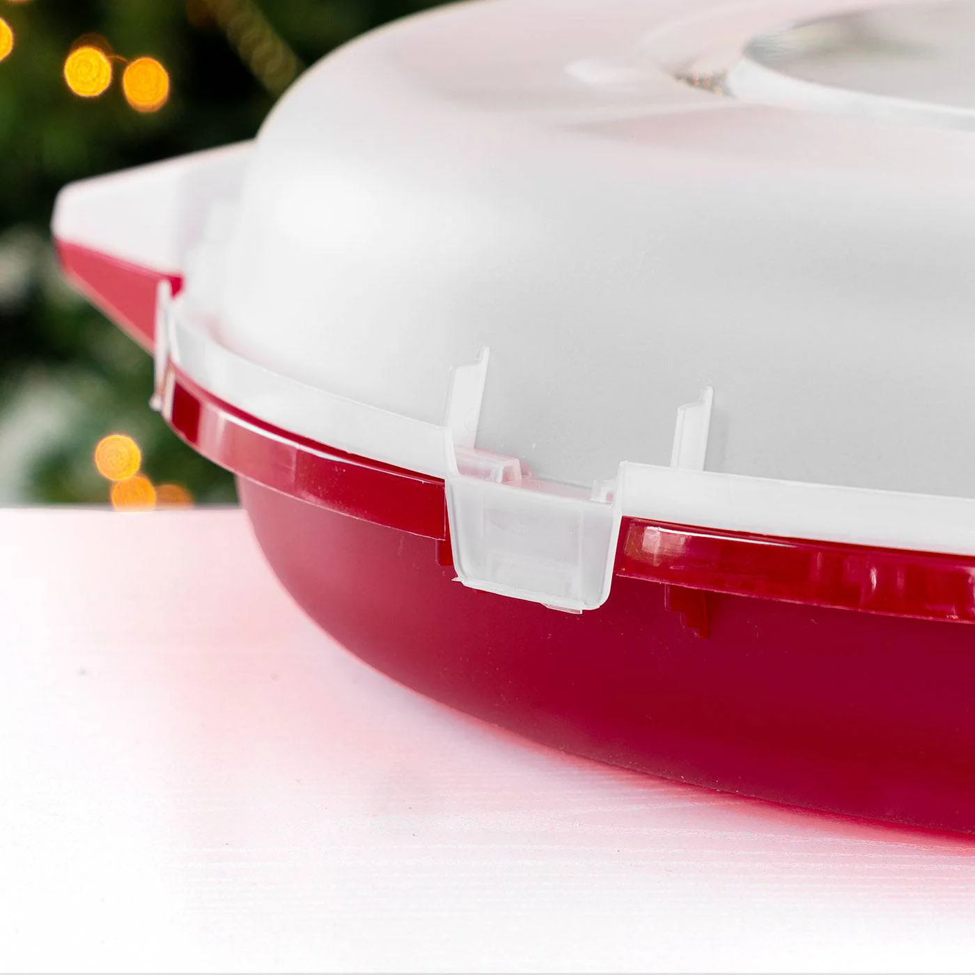 24" Wreath Storage Container with Latches and Handle, Clear/Red - Image 4