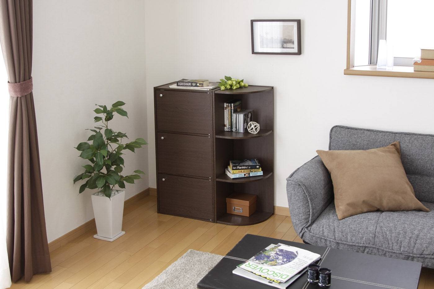 3-Door Wood Storage Shelf, Dark Brown - Image 11
