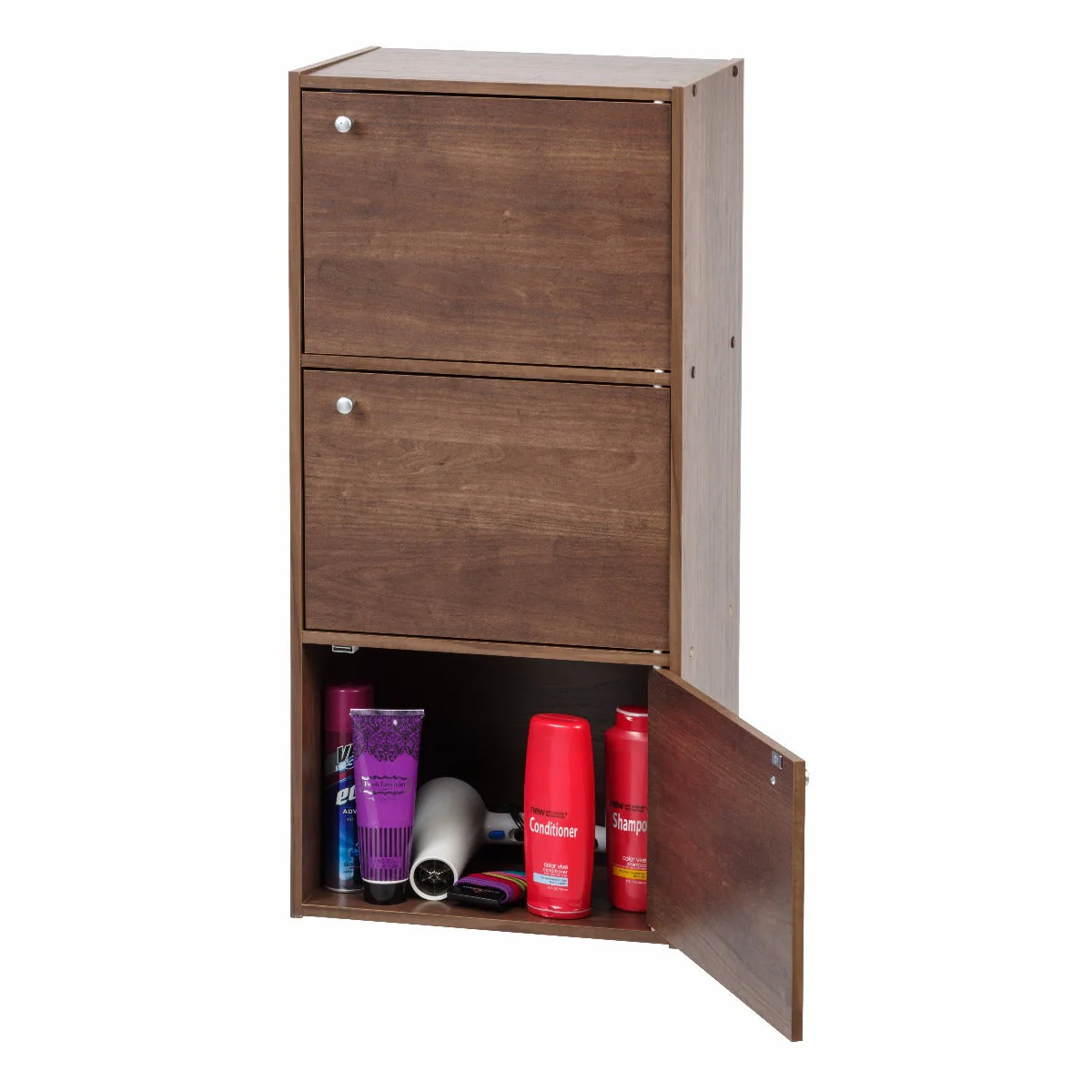 3-Door Wood Storage Shelf, Dark Brown - Image 3