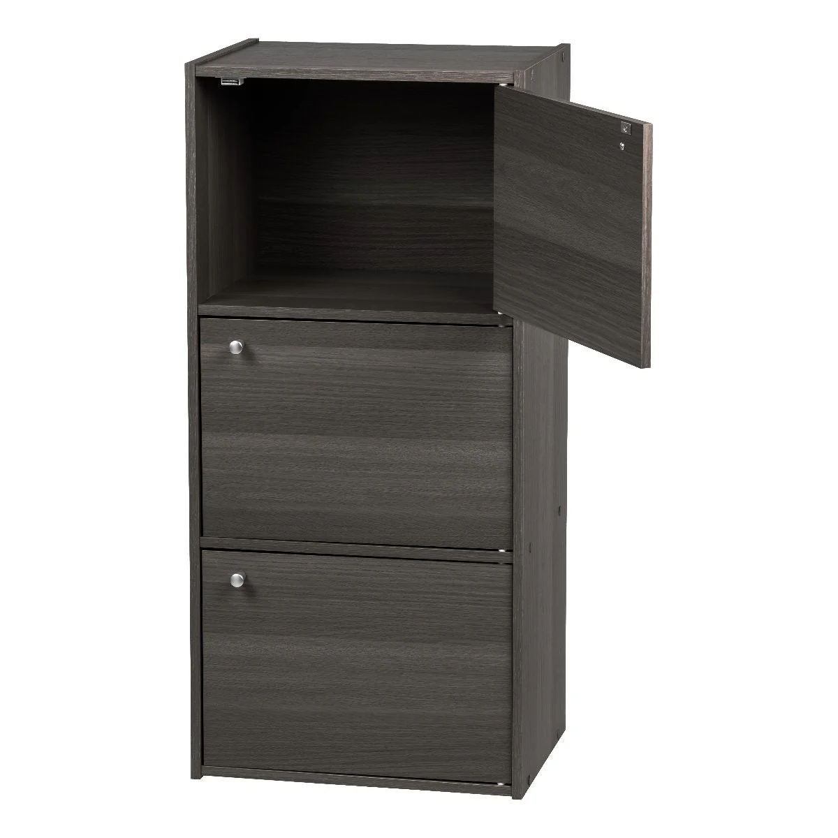 3-Door Wood Storage Shelf, Gray - Image 3