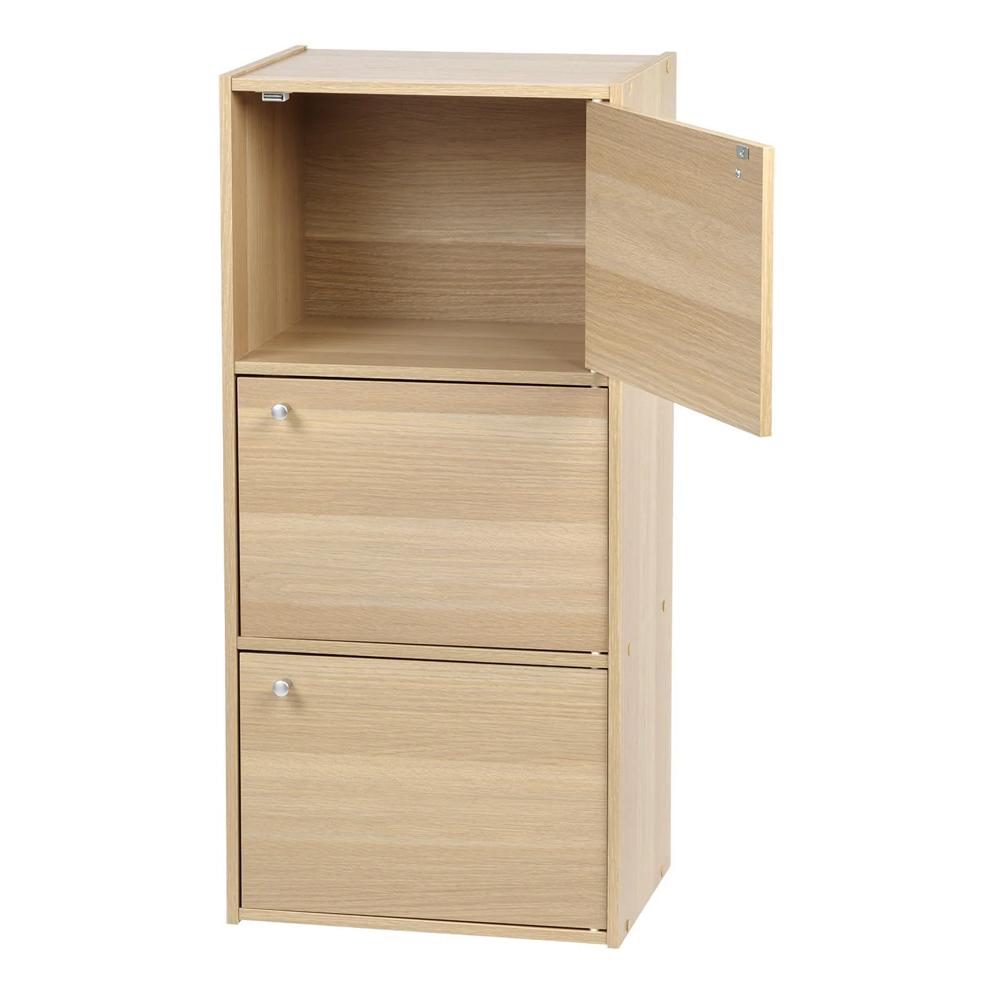 3-Door Wood Storage Shelf, Light Brown - Image 3