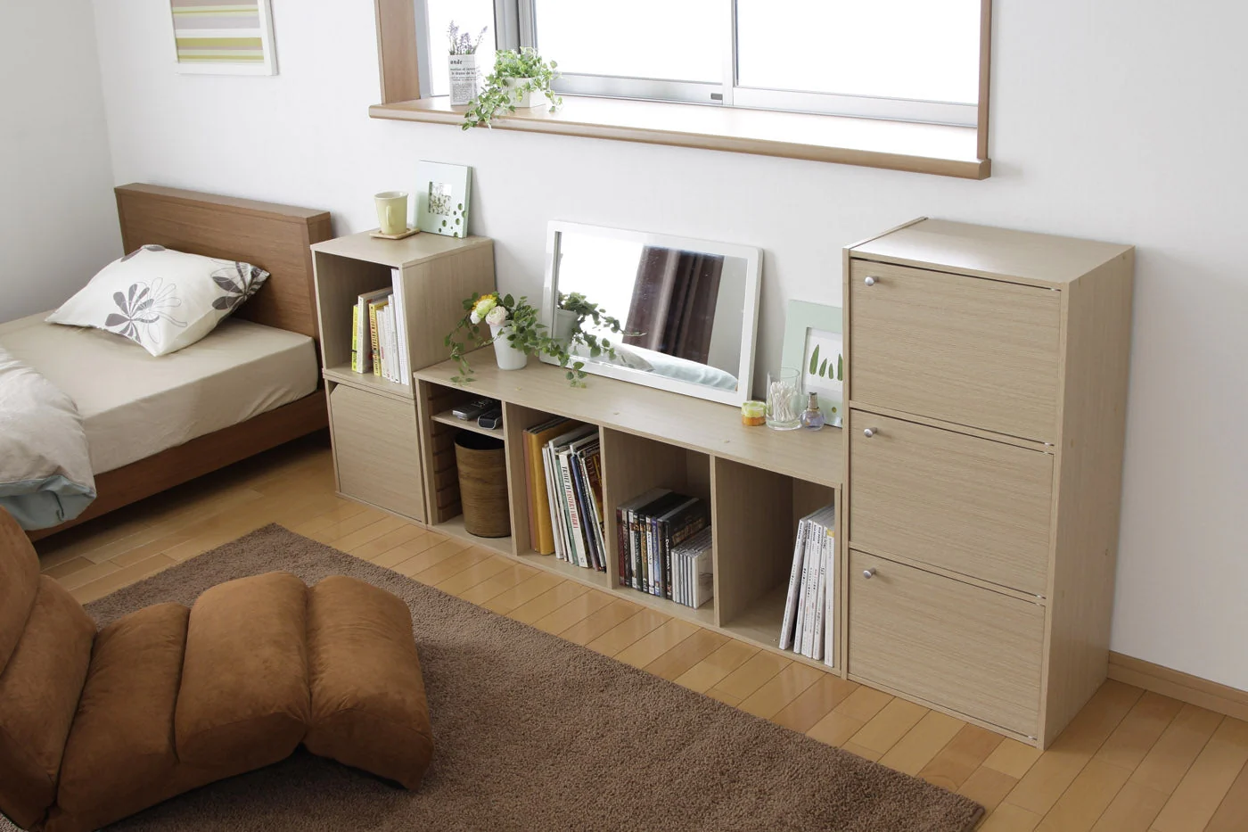 3-Door Wood Storage Shelf, Light Brown - Image 5