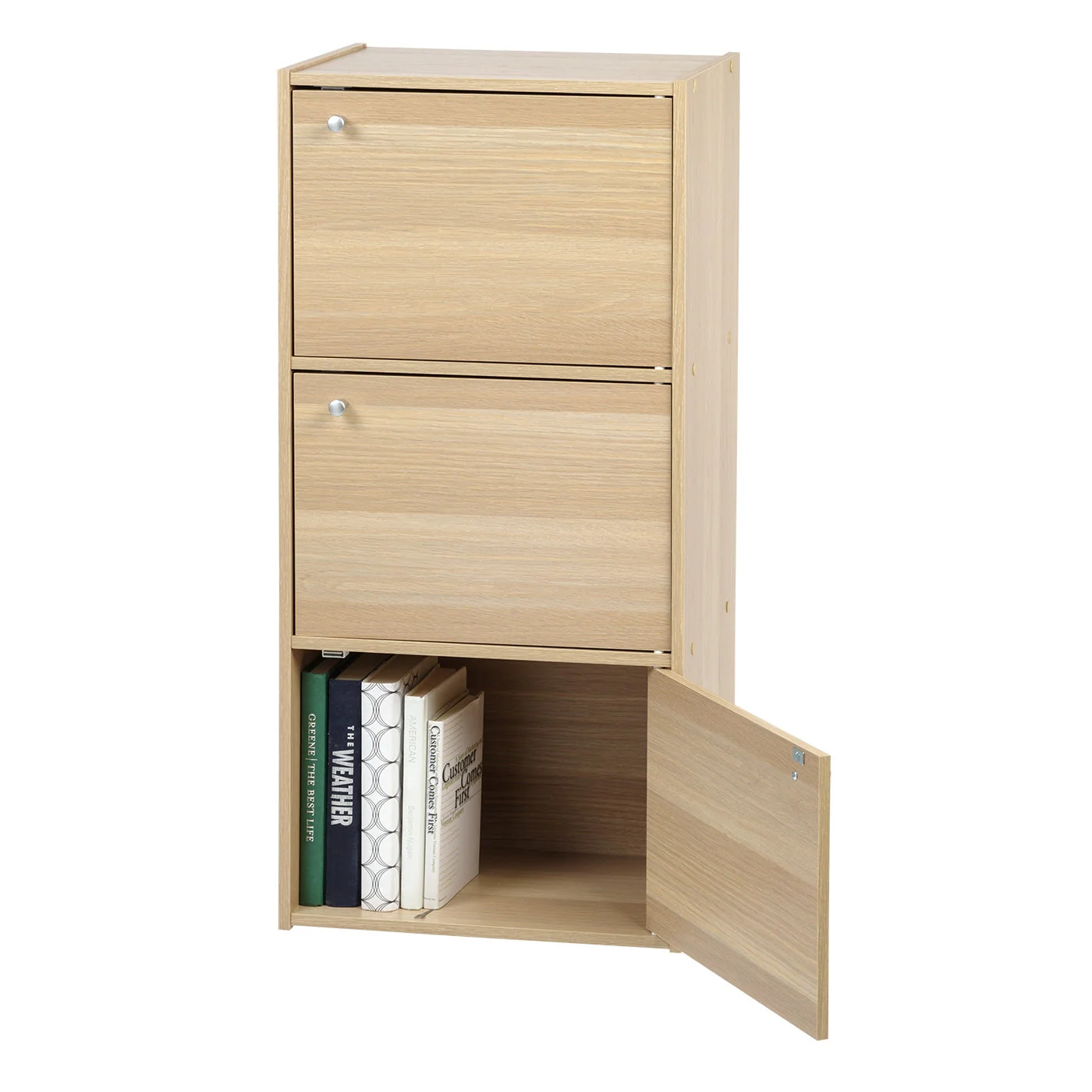 3-Door Wood Storage Shelf, Light Brown - Image 7