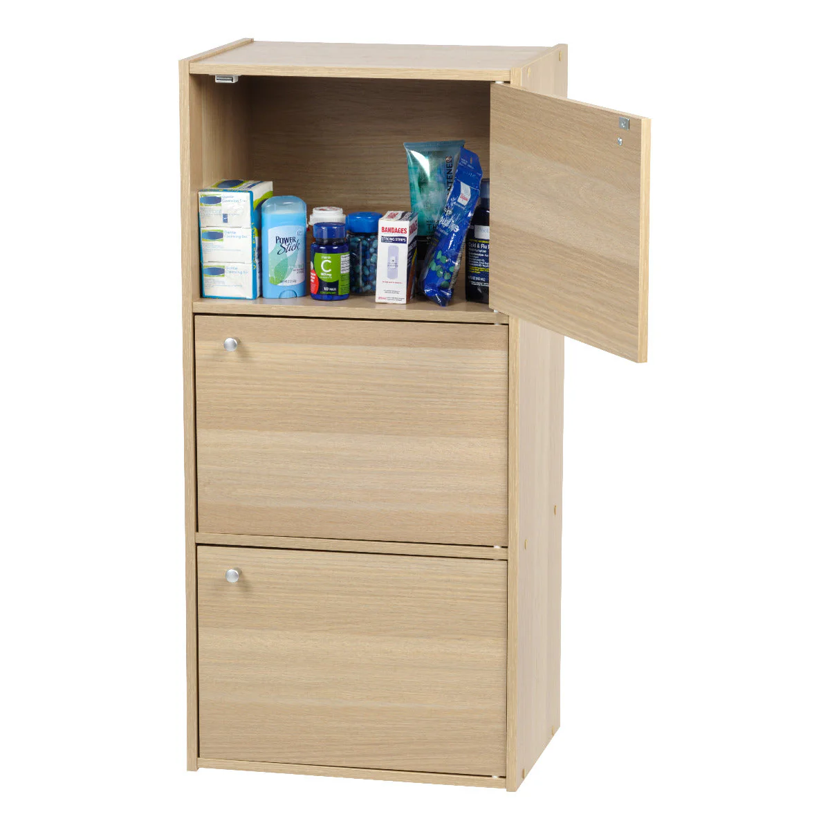 3-Door Wood Storage Shelf, Light Brown - Image 9