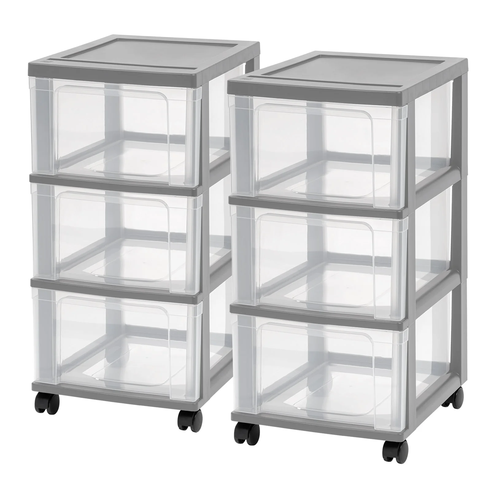 3-Drawer Narrow Plastic Storage Drawer Cart, Gray, Set of 2