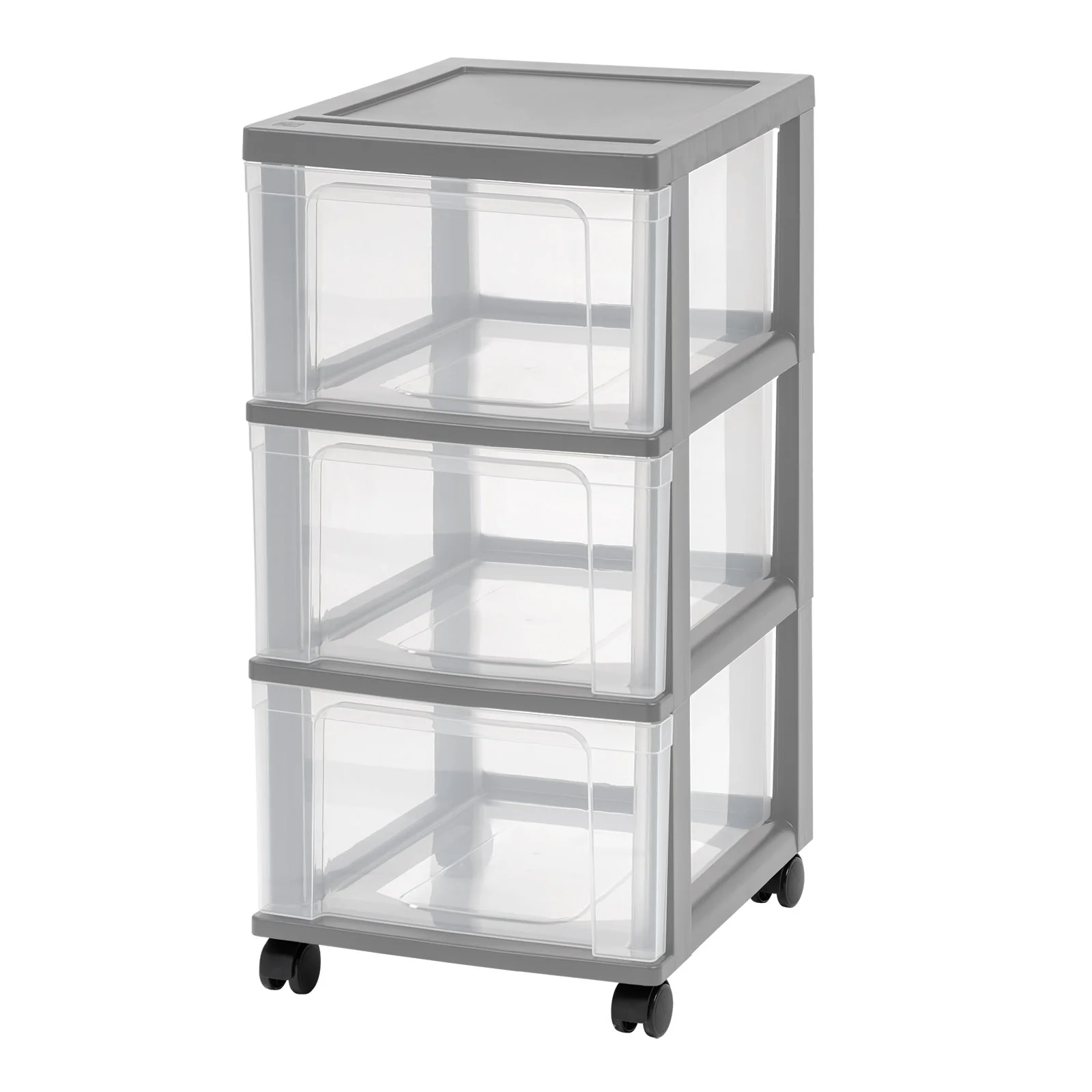 3-Drawer Narrow Plastic Storage Drawer Cart, Gray, Set of 2 - Image 3