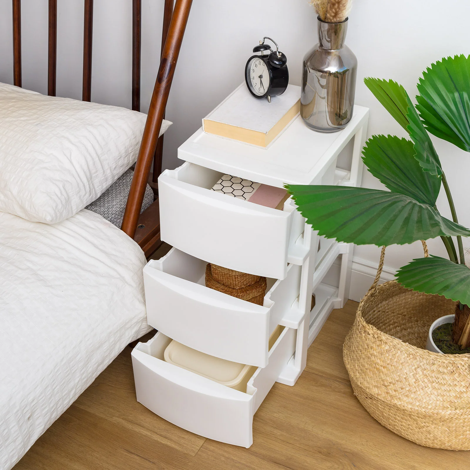 3 Narrow Drawer Storage, Organizer Unit for Bedroom, Living Room, White, Set of 2 - Image 6