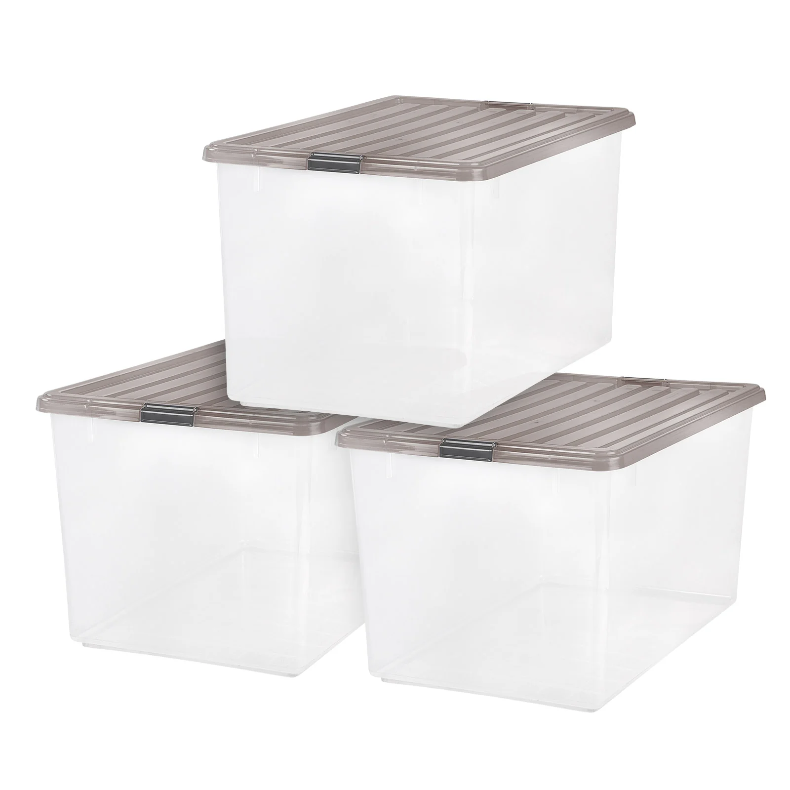 3 Pack 144qt Large Clear View Plastic Storage Bin with Lid and Secure Latching Buckles