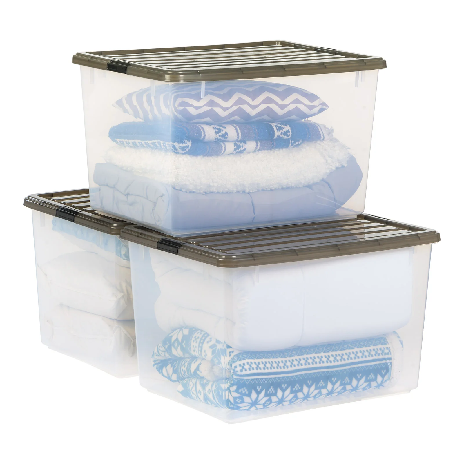 3 Pack 144qt Large Clear View Plastic Storage Bin with Lid and Secure Latching Buckles - Image 2