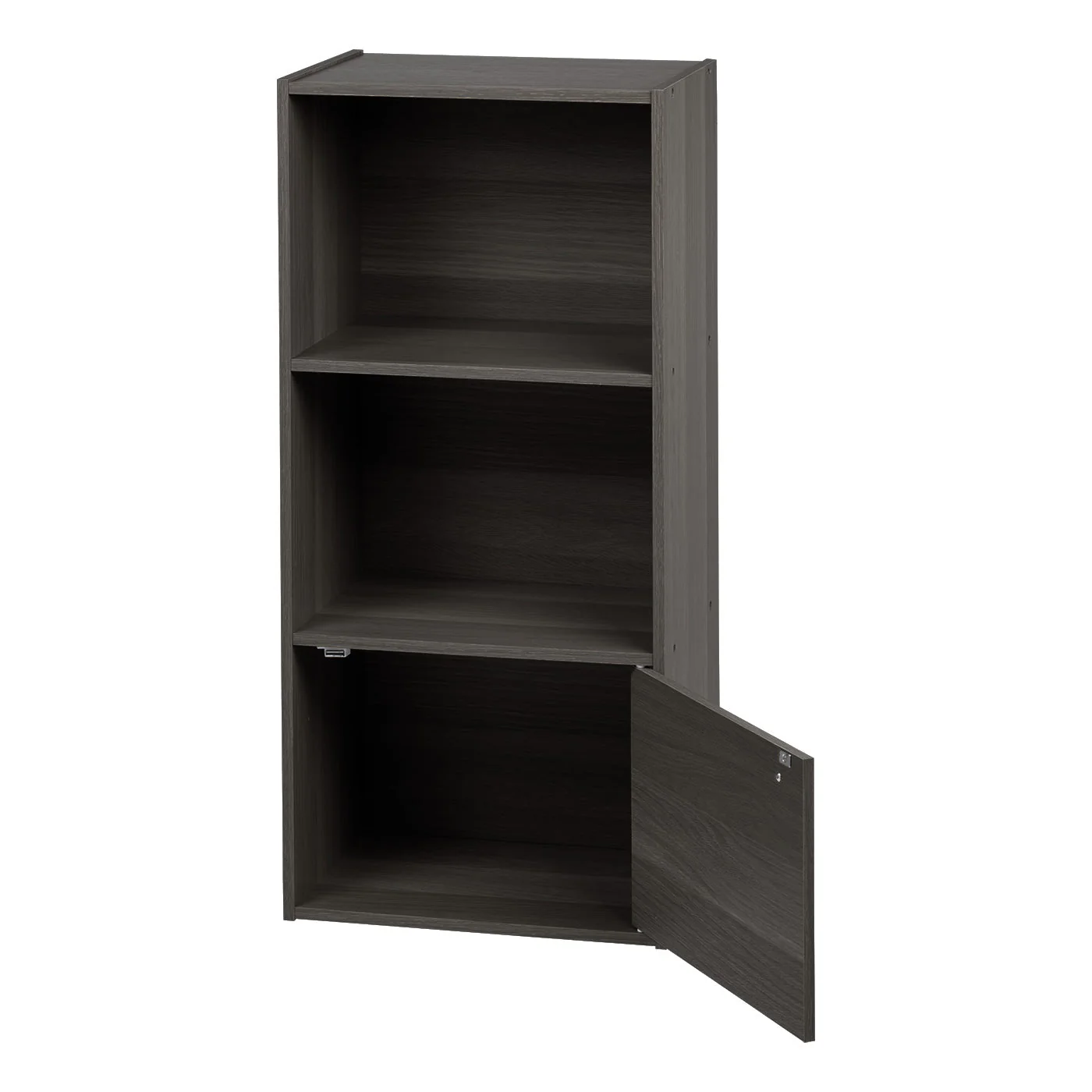 3 Tier Bookshelf and Storage Cupboard, Open Cubby Storage Shelf with Door, Small Storage Cabinet, Grey