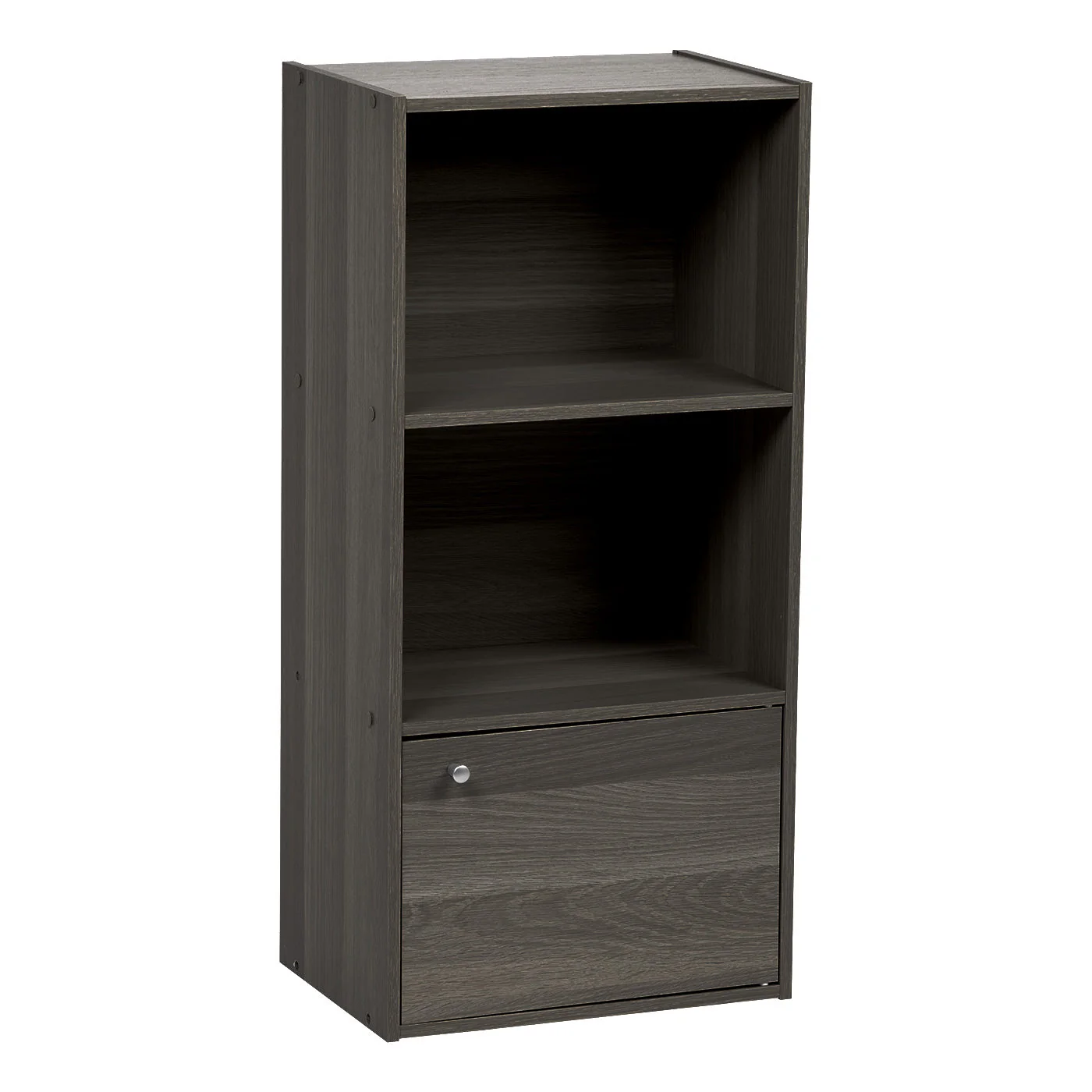 3 Tier Bookshelf and Storage Cupboard, Open Cubby Storage Shelf with Door, Small Storage Cabinet, Grey - Image 2