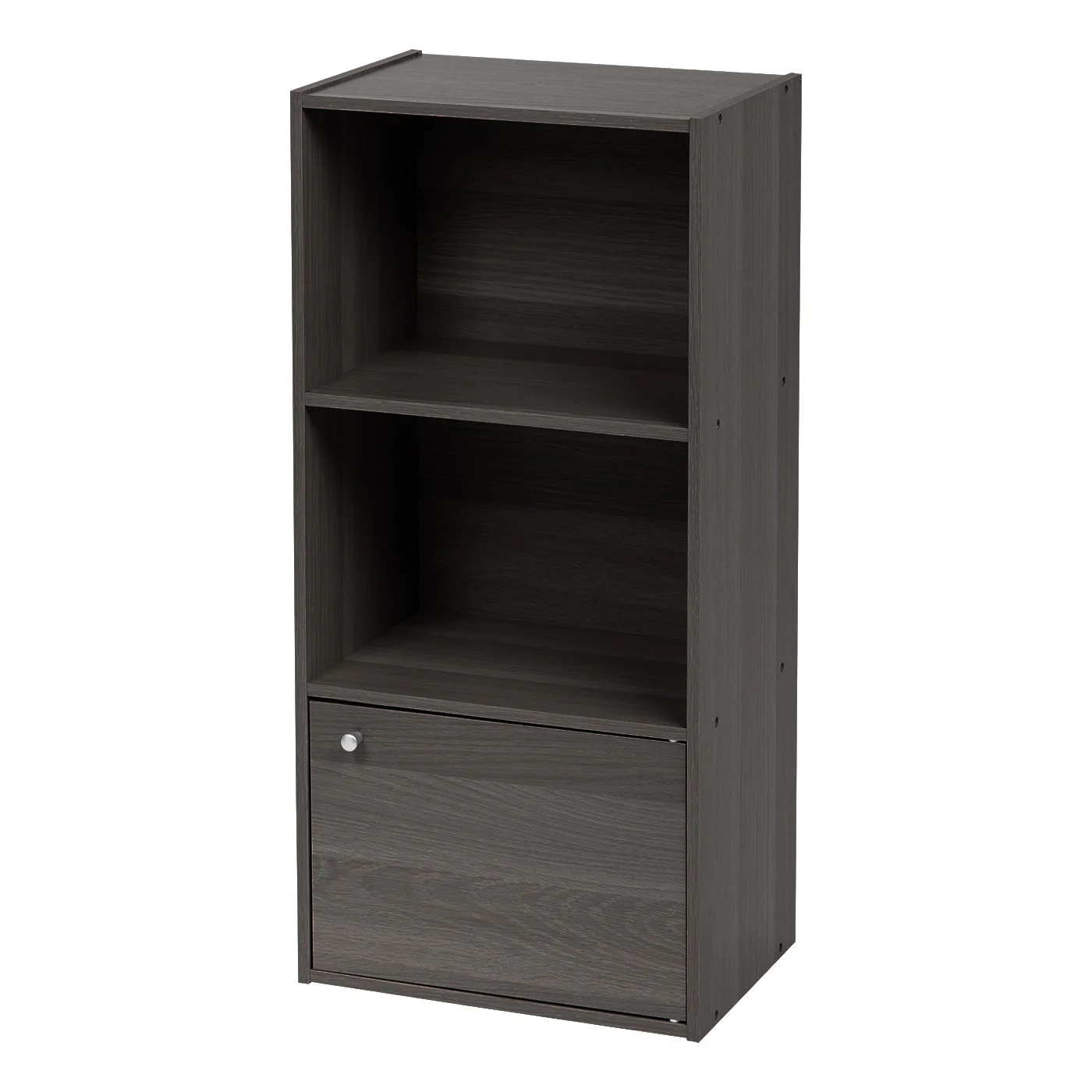 3 Tier Bookshelf and Storage Cupboard, Open Cubby Storage Shelf with Door, Small Storage Cabinet, Grey - Image 3