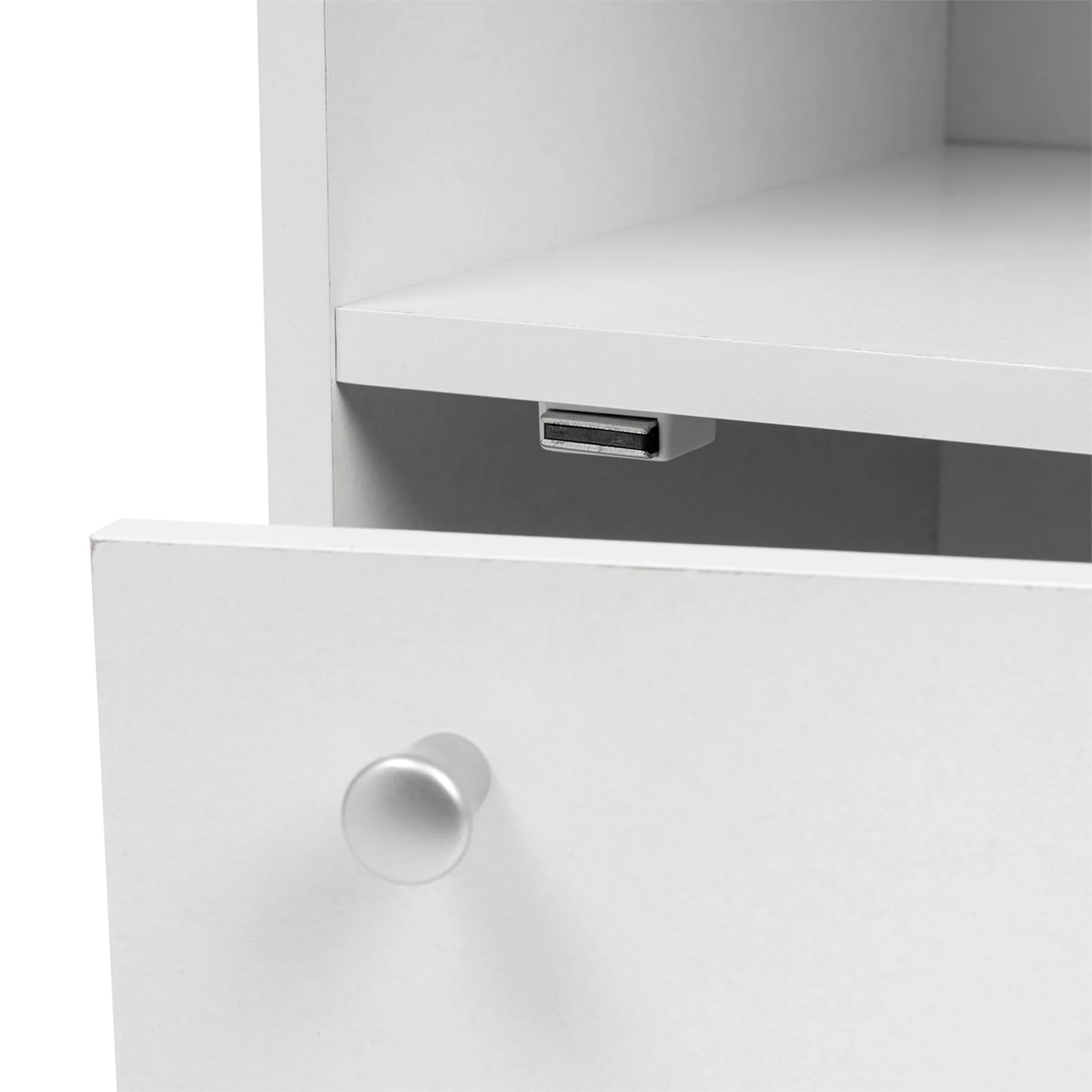 3 Tier Bookshelf and Storage Cupboard, Open Cubby Storage Shelf with Door, Small Storage Cabinet, White - Image 4
