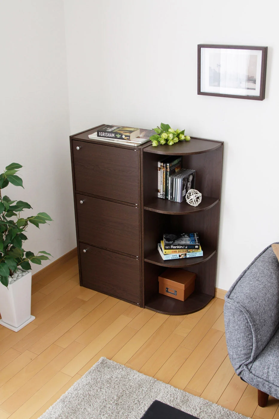 3-Tier Corner Curved Shelf Organizer, Brown - Image 3