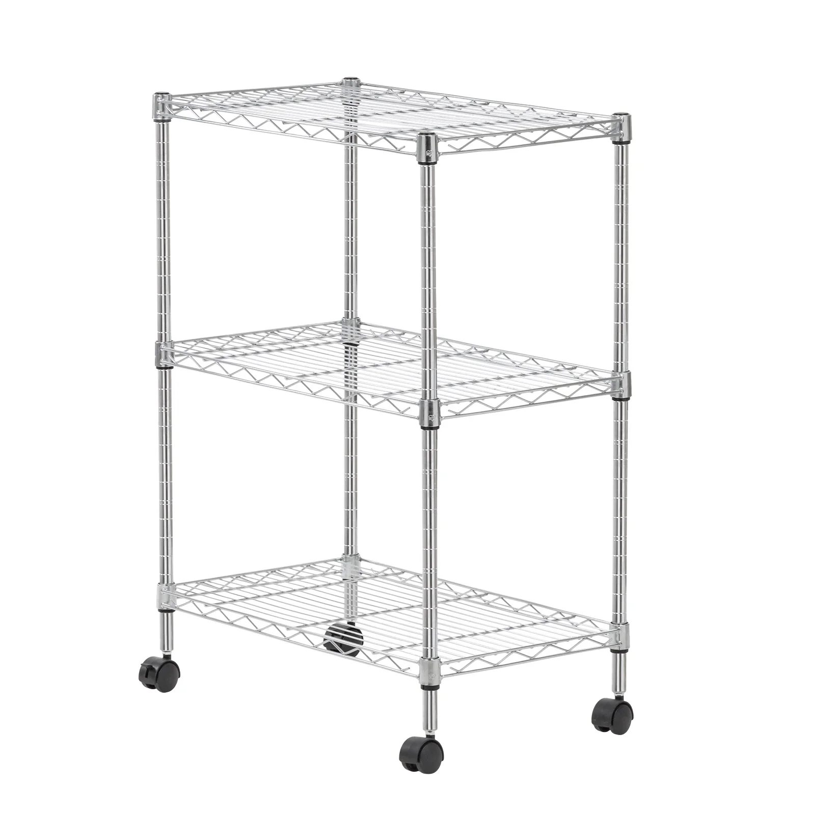 3-Tier Metal Wire Shelf Storage Unit with Casters Wheels, Silver