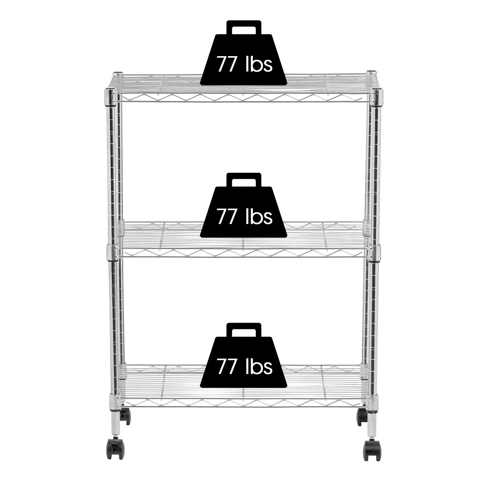 3-Tier Metal Wire Shelf Storage Unit with Casters Wheels, Silver - Image 10