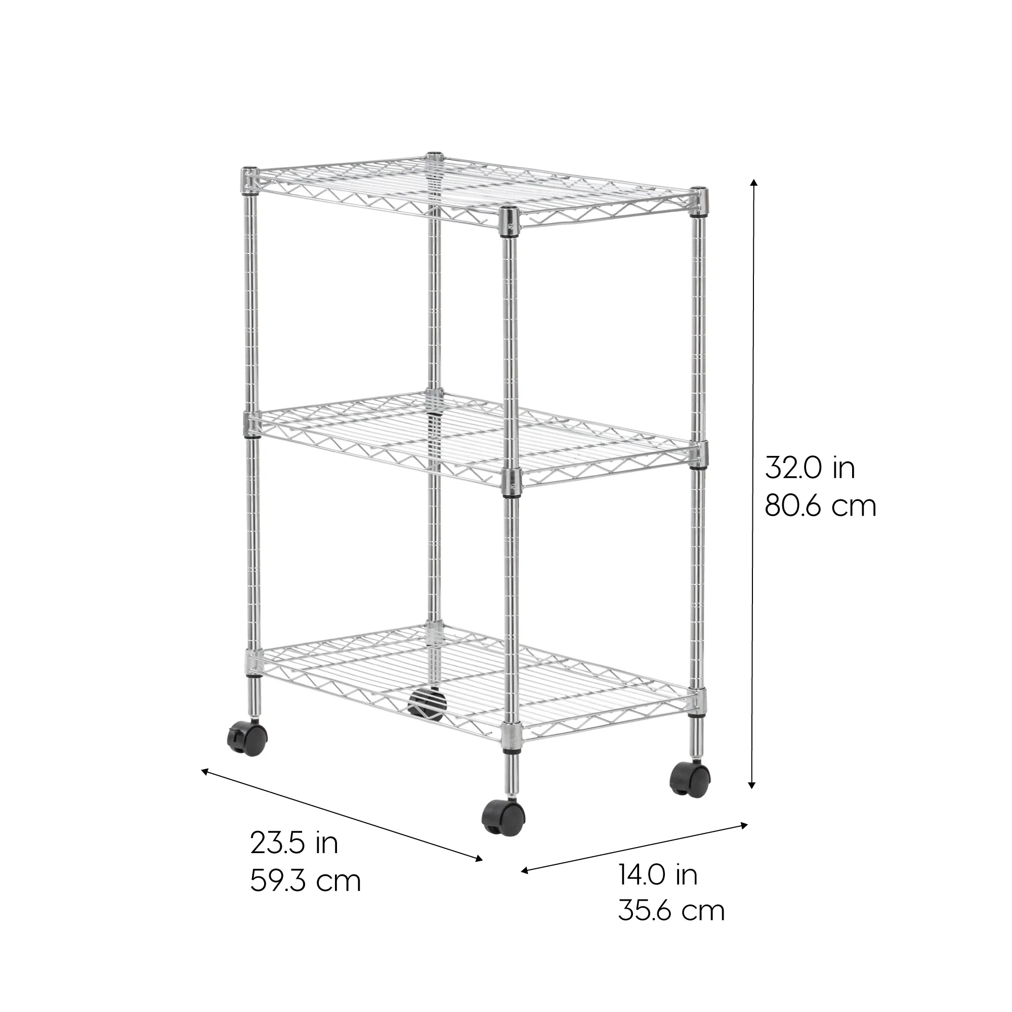 3-Tier Metal Wire Shelf Storage Unit with Casters Wheels, Silver - Image 9