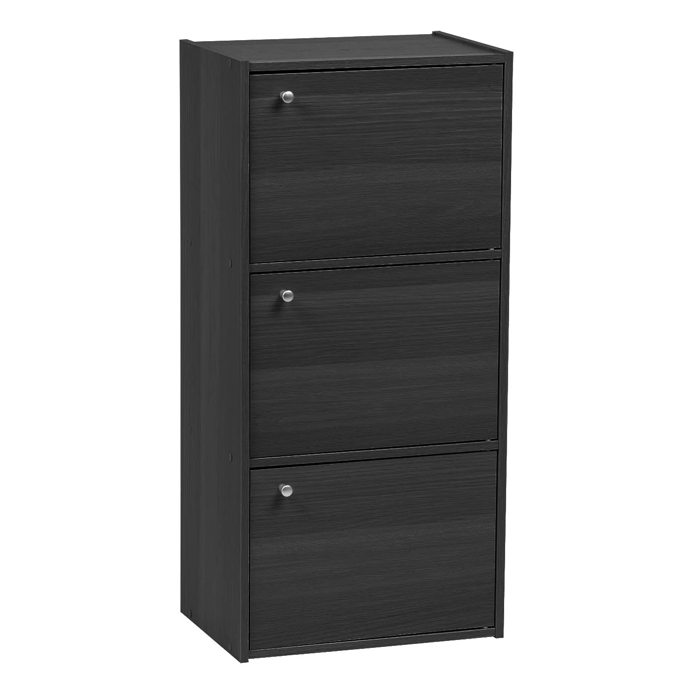 3 Tier Small Storage Cabinet, Portable Storage Shelf Unit, Small Bookcase with Doors, Black - Image 2