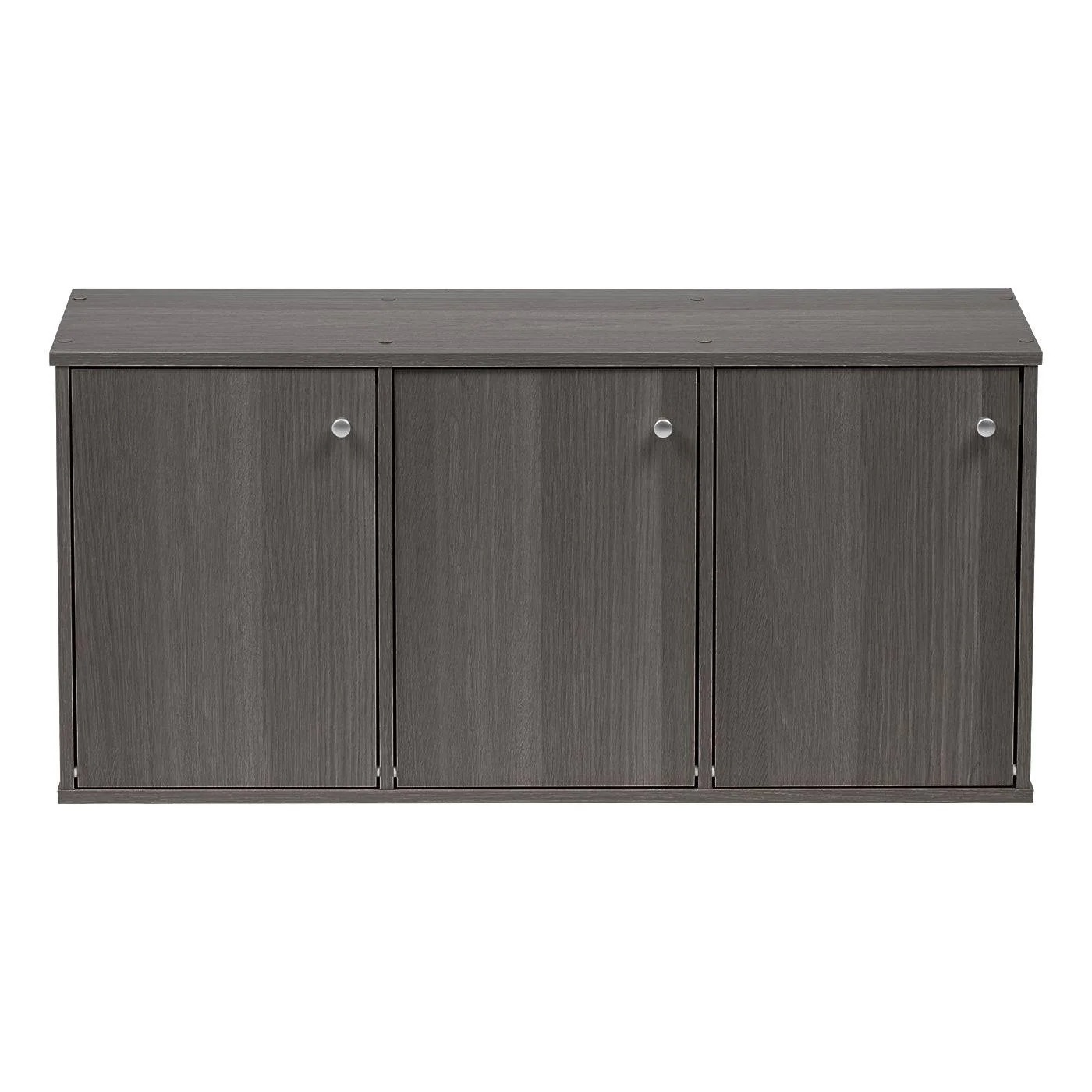 3 Tier Small Storage Cabinet, Portable Storage Shelf Unit, Small Bookcase with Doors, Grey - Image 2