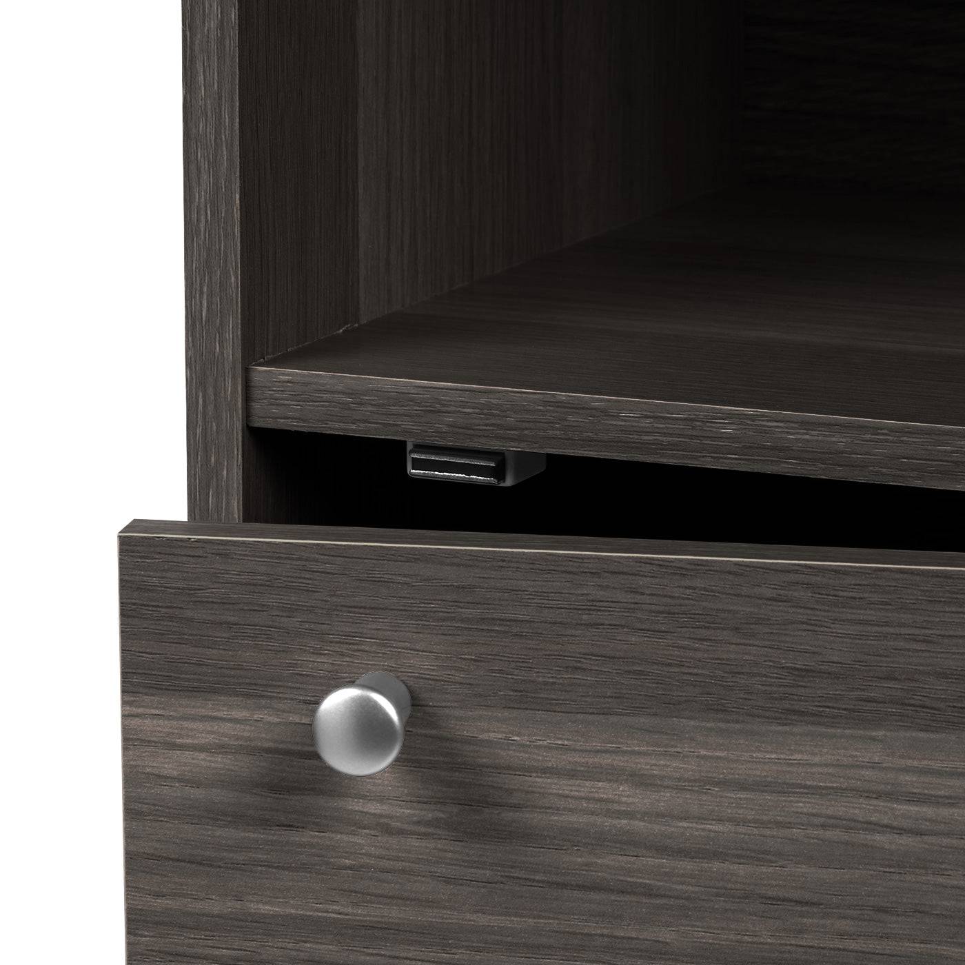3 Tier Small Storage Cabinet, Portable Storage Shelf Unit, Small Bookcase with Doors, Grey - Image 4