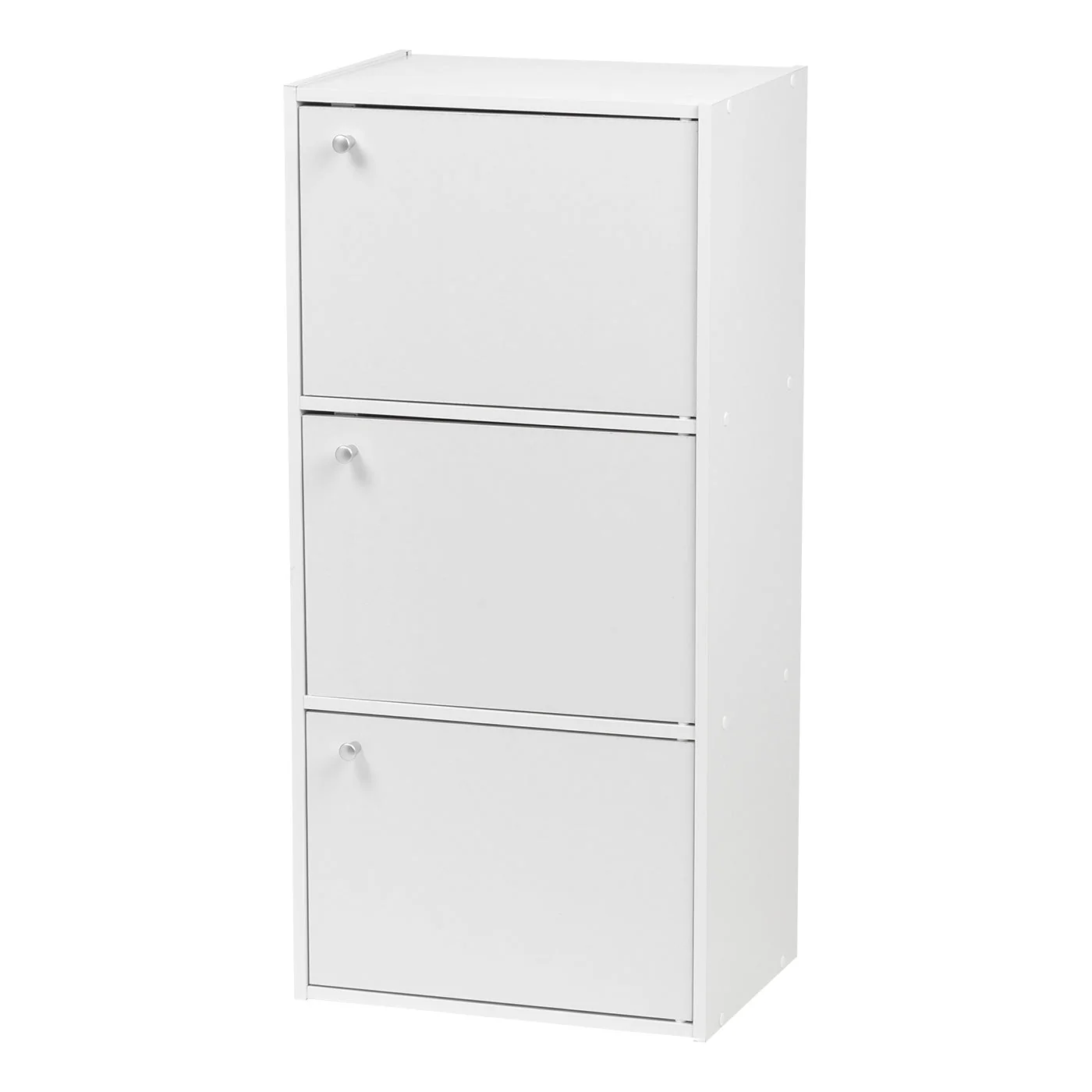 3 Tier Small Storage Cabinet, Portable Storage Shelf Unit, Small Bookcase with Doors, White