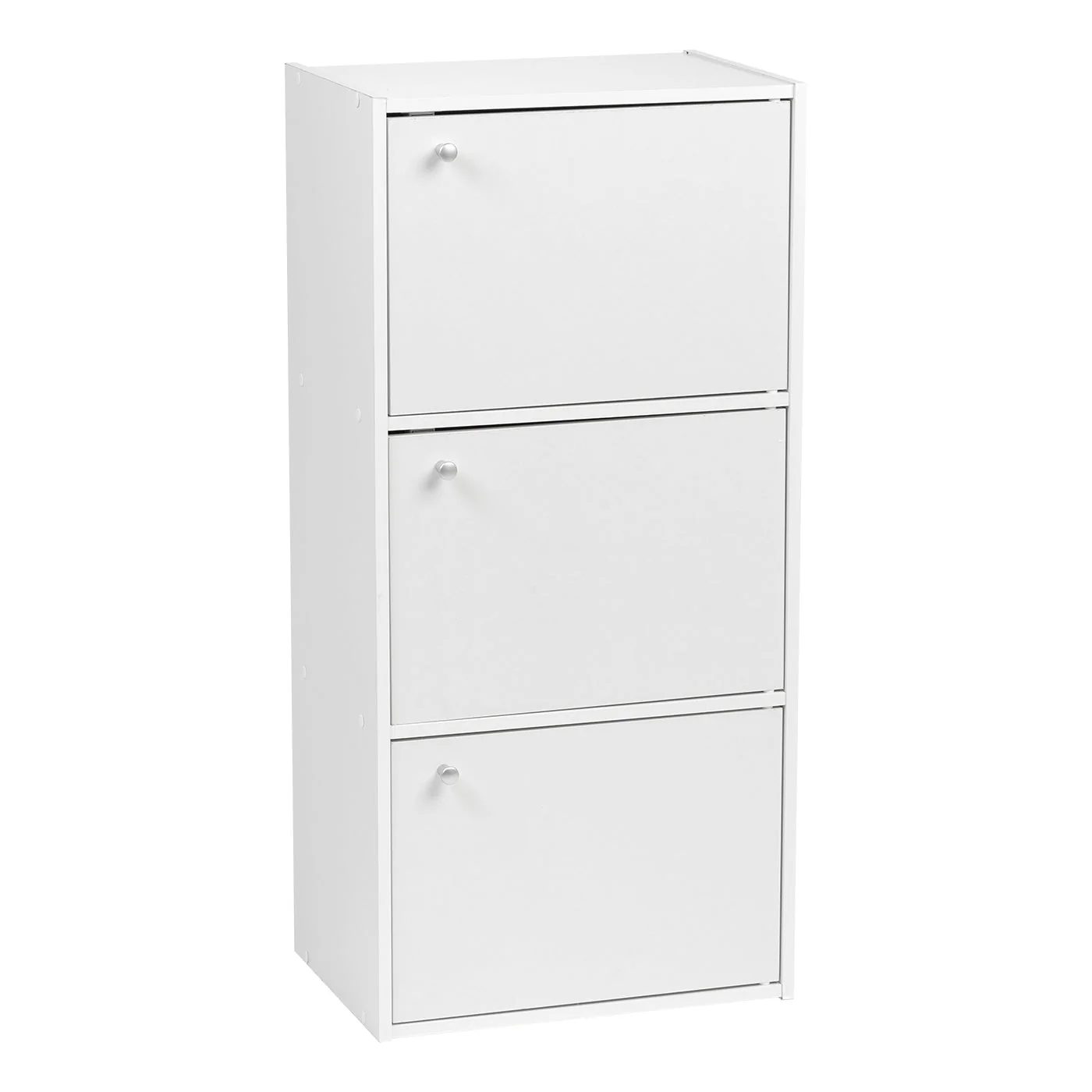 3 Tier Small Storage Cabinet, Portable Storage Shelf Unit, Small Bookcase with Doors, White - Image 2