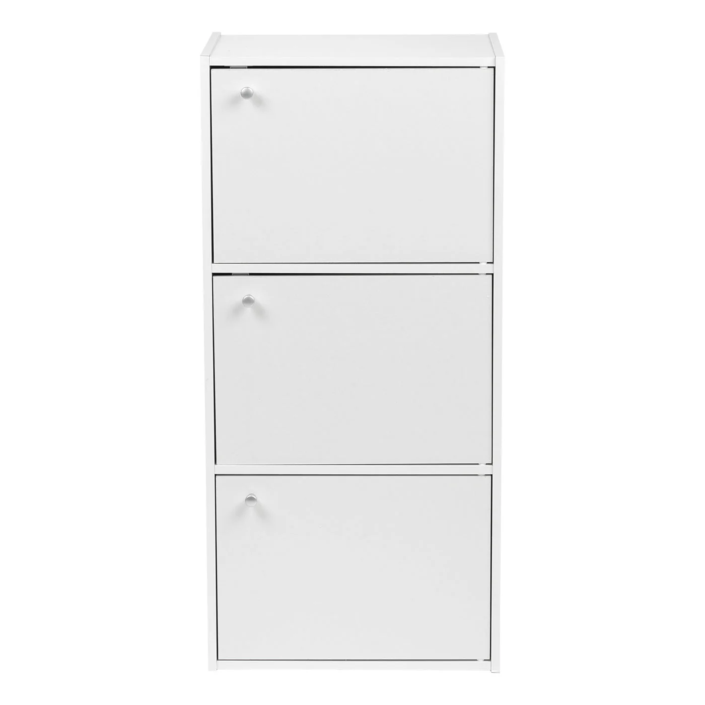 3 Tier Small Storage Cabinet, Portable Storage Shelf Unit, Small Bookcase with Doors, White - Image 3