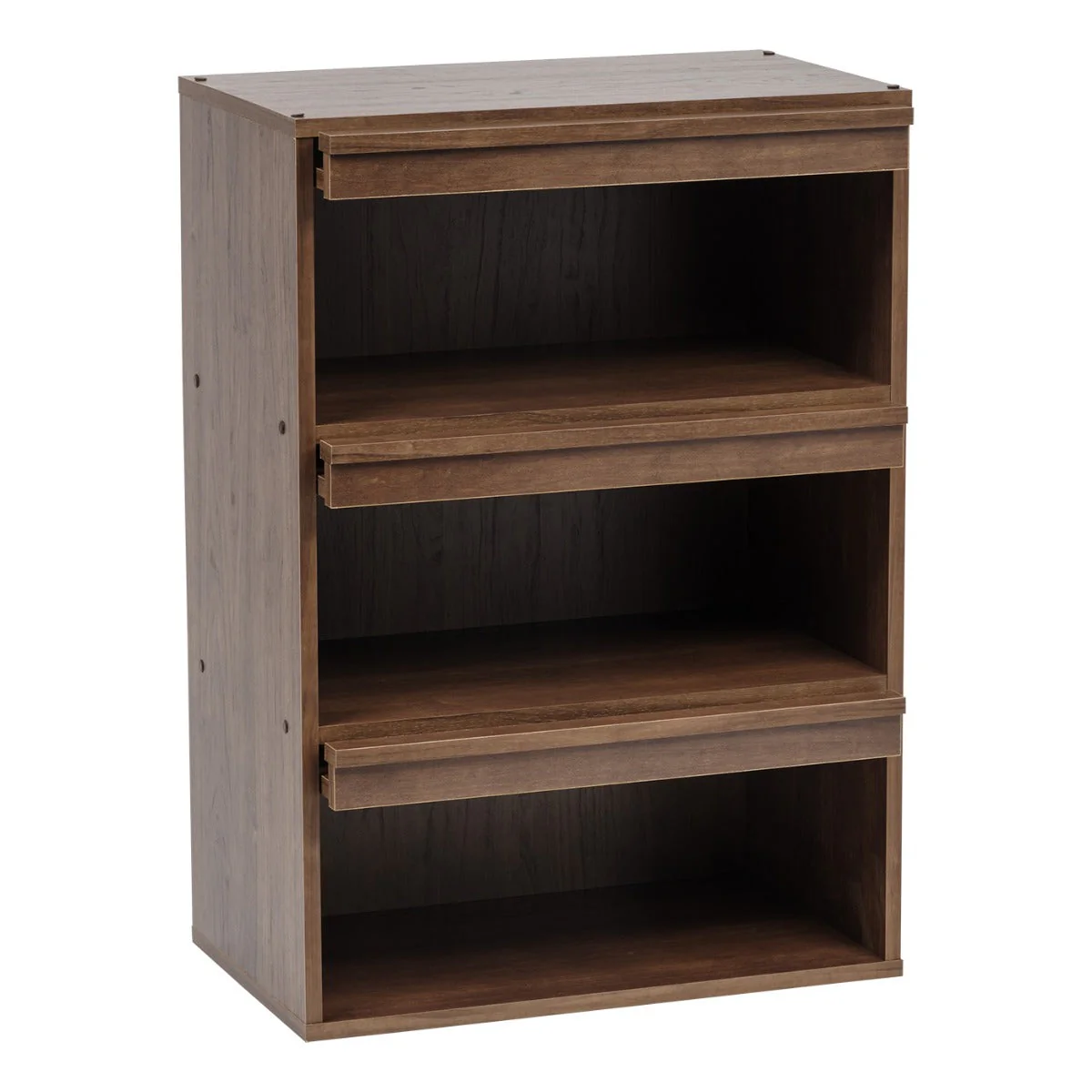 3-Tier Wood Shelf with Pocket Doors, Brown - Image 3