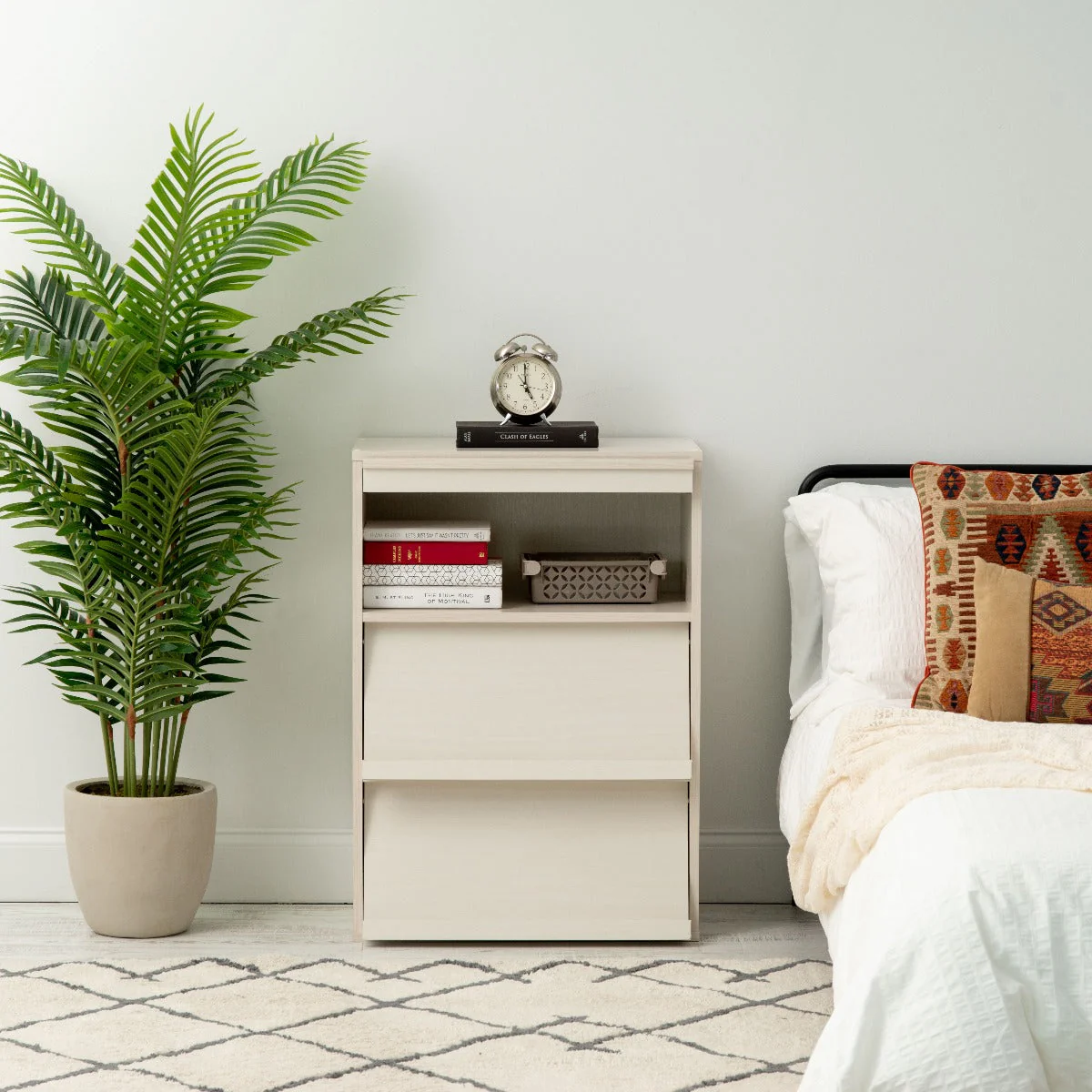 3-Tier Wood Shelf with Pocket Doors, Off White - Image 4
